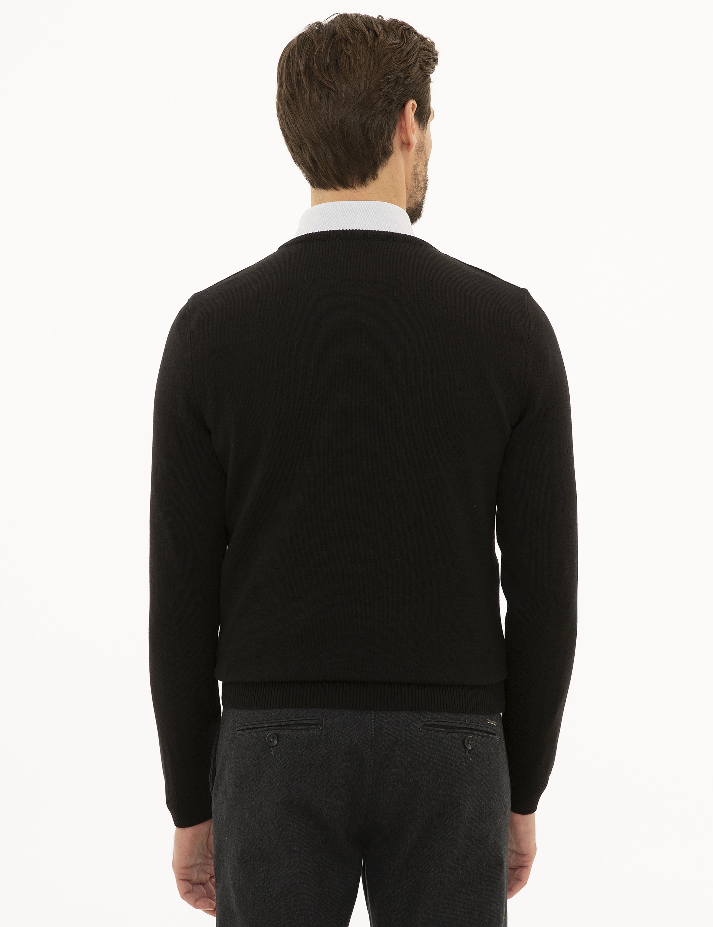 Siyah Slim Fit V Yaka Basic Triko Kazak