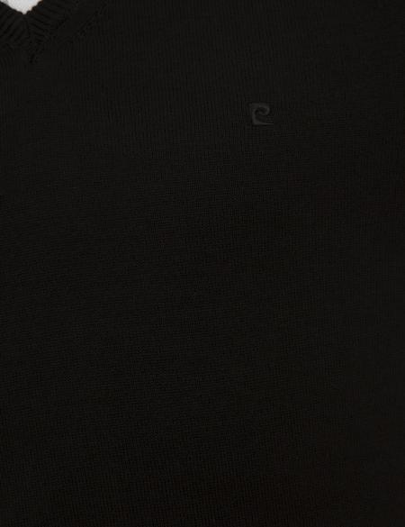 Siyah Slim Fit V Yaka Basic Triko Kazak - 50229214006