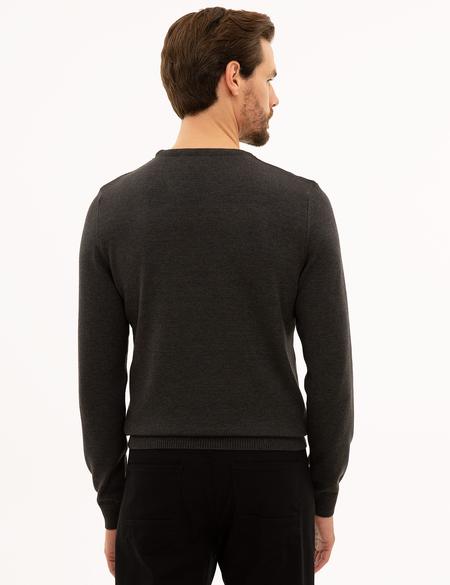 Antrasit Melanj Slim Fit Bisiklet Yaka Basic Triko Kazak - 50229215006