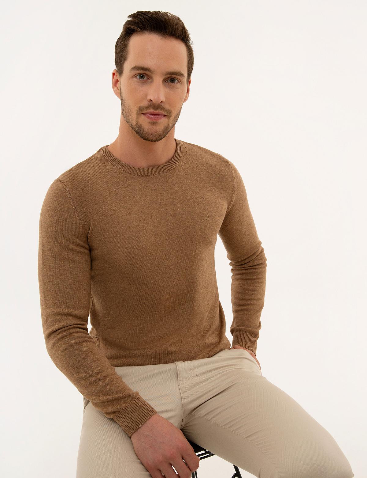 Camel Melanj Slim Fit Bisiklet Yaka Basic Triko Kazak