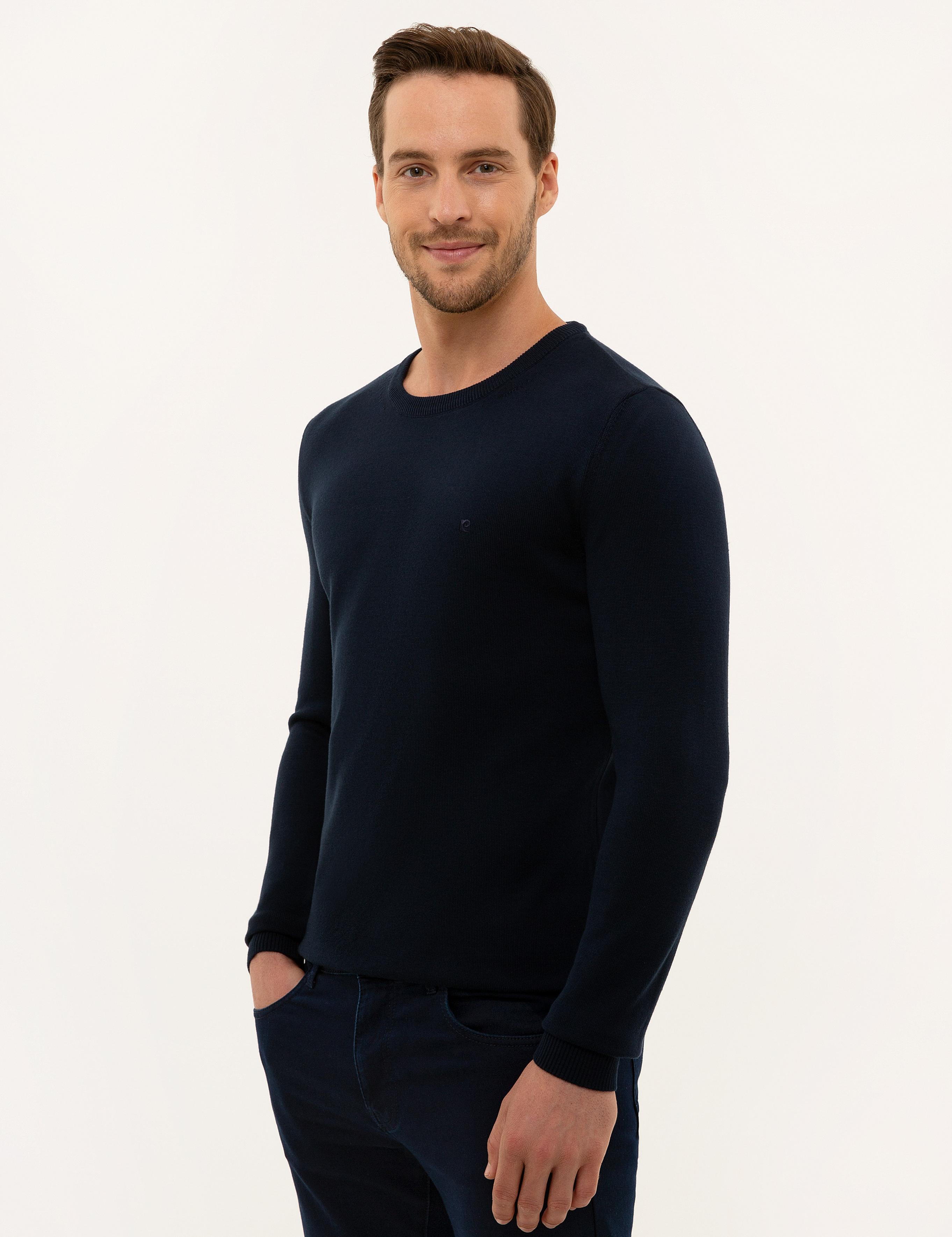 Lacivert Slim Fit Bisiklet Yaka Basic Triko Kazak