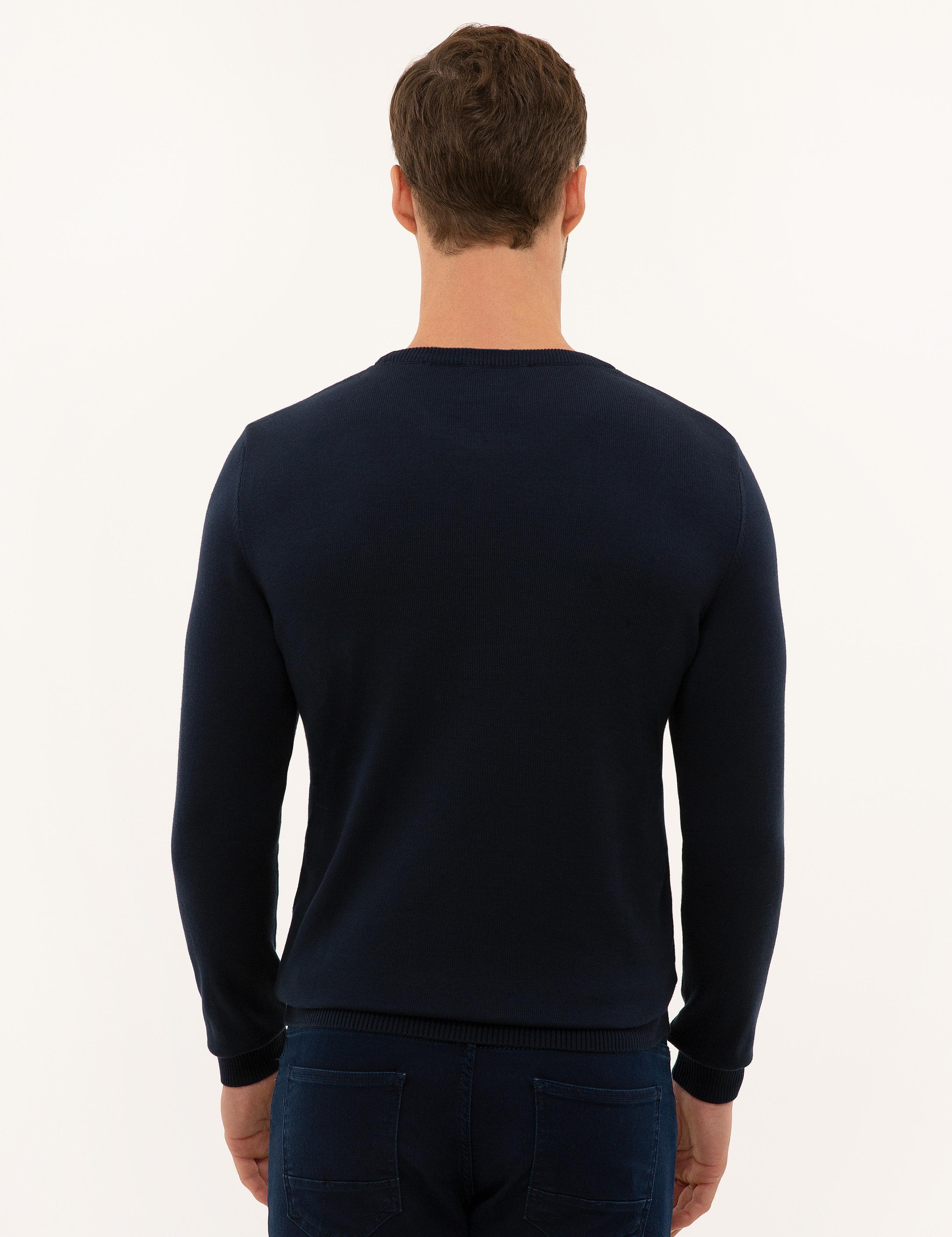 Lacivert Slim Fit Bisiklet Yaka Basic Triko Kazak