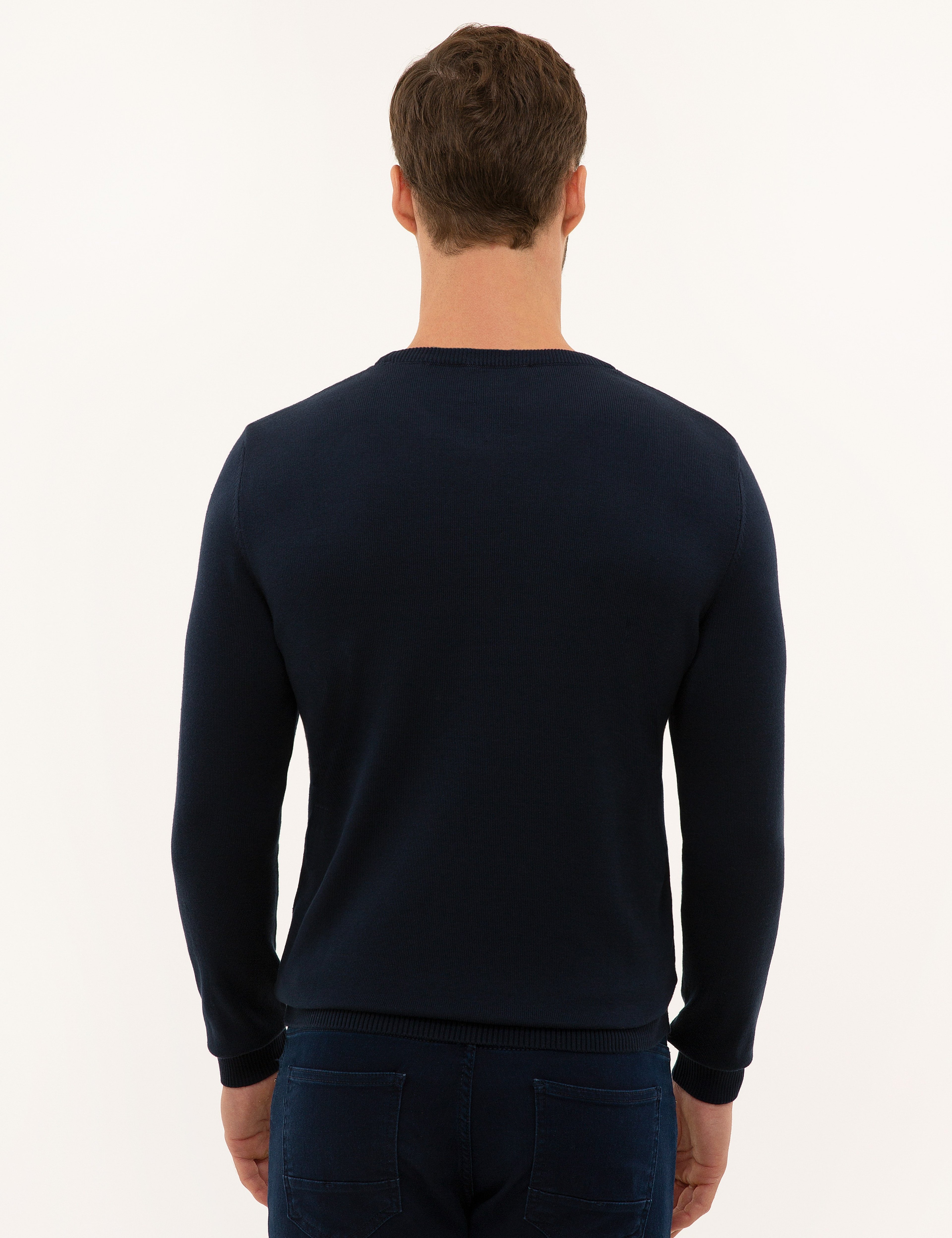 Lacivert Slim Fit Bisiklet Yaka Basic Triko Kazak - Image 4