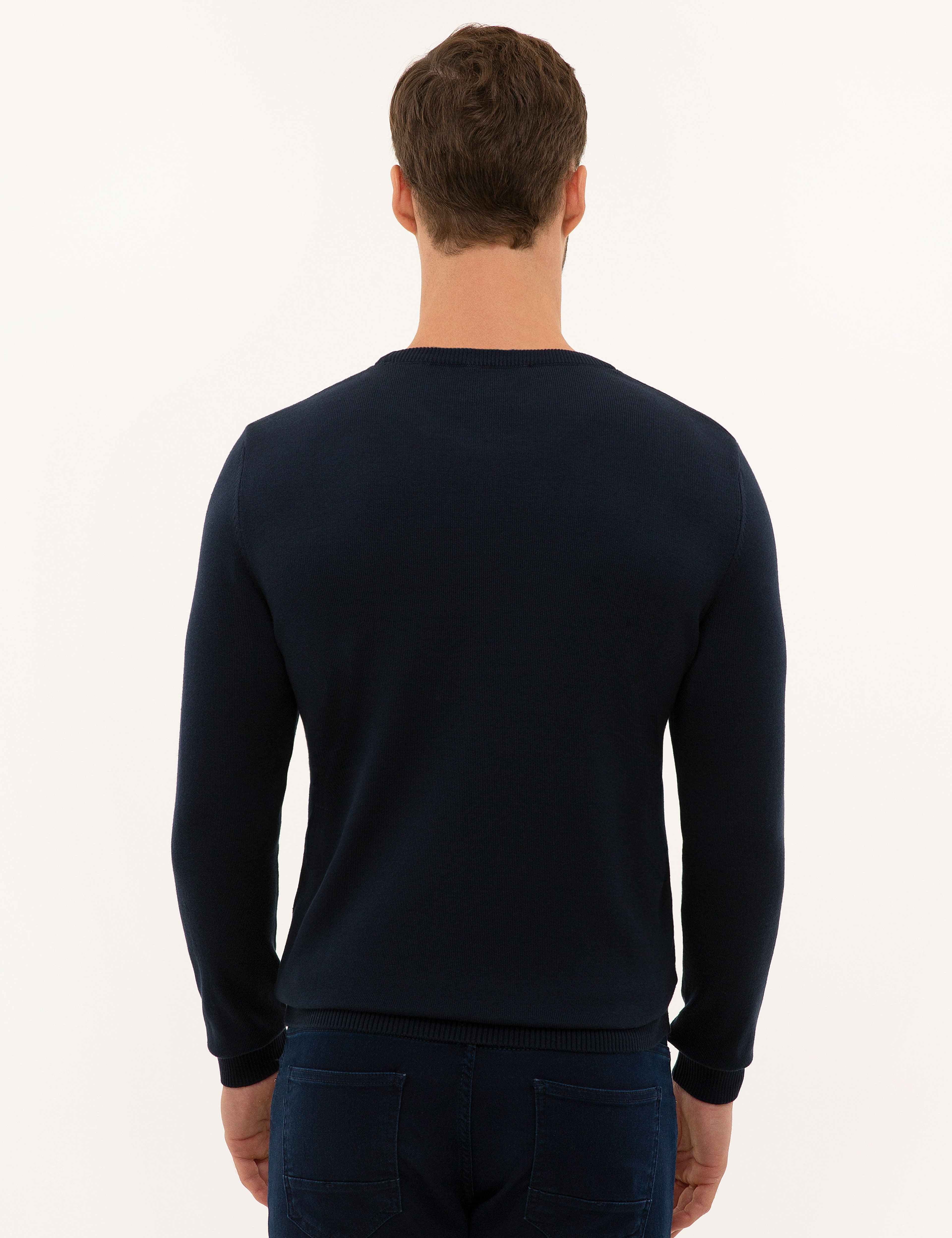 Lacivert Slim Fit Bisiklet Yaka Basic Triko Kazak