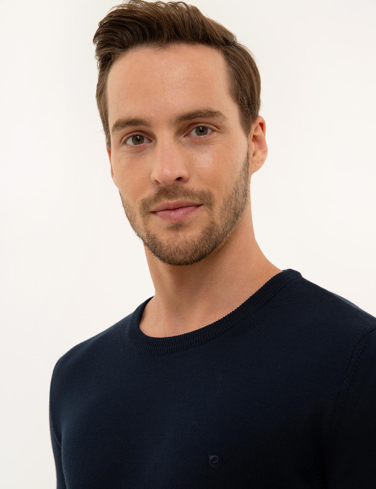 Lacivert Slim Fit Bisiklet Yaka Basic Triko Kazak - 50229215169