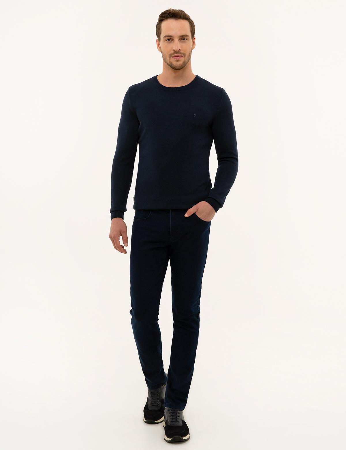 Lacivert Slim Fit Bisiklet Yaka Basic Triko Kazak - 50229215169