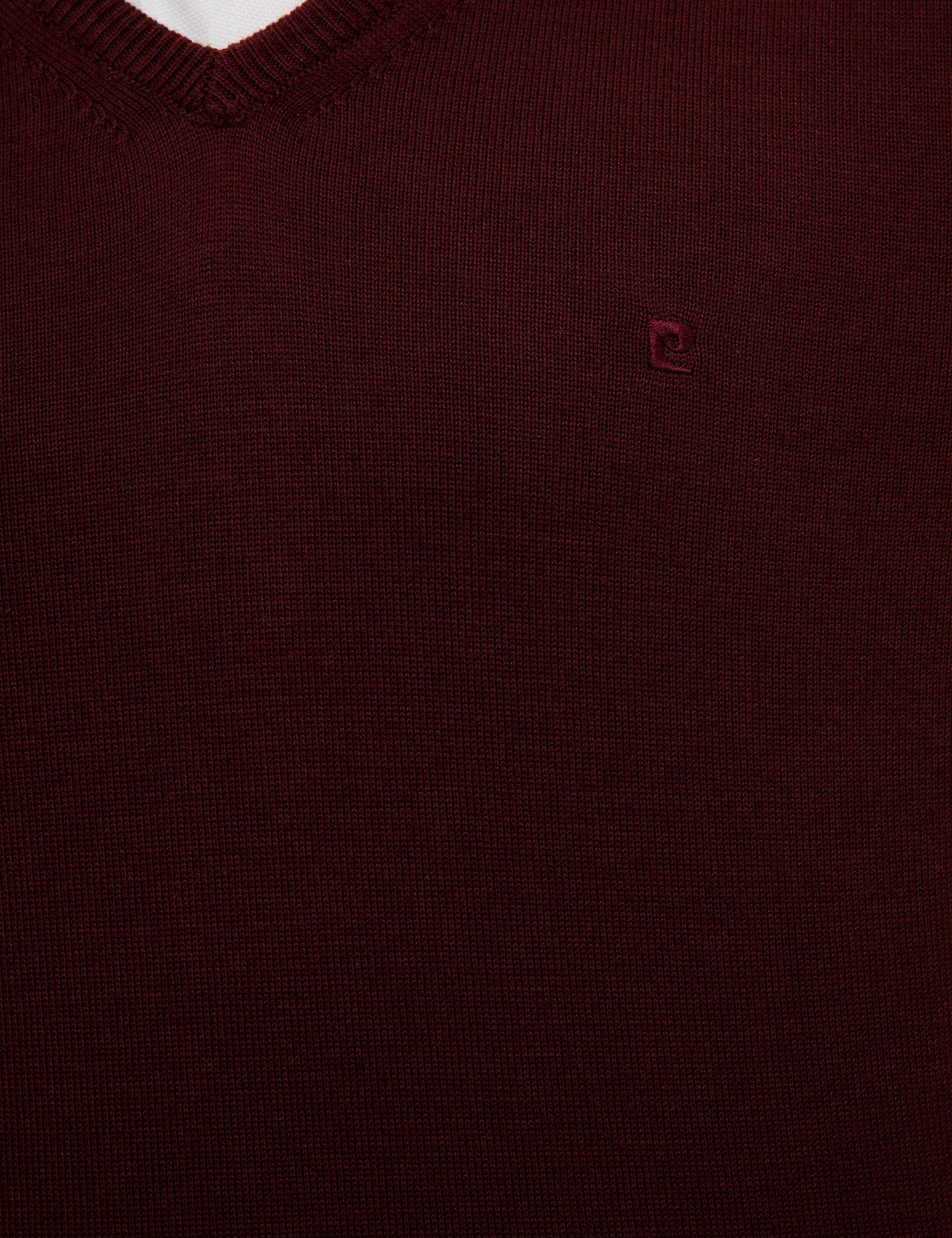 Bordo Slim Fit V Yaka Basic Triko Kazak - Image 7