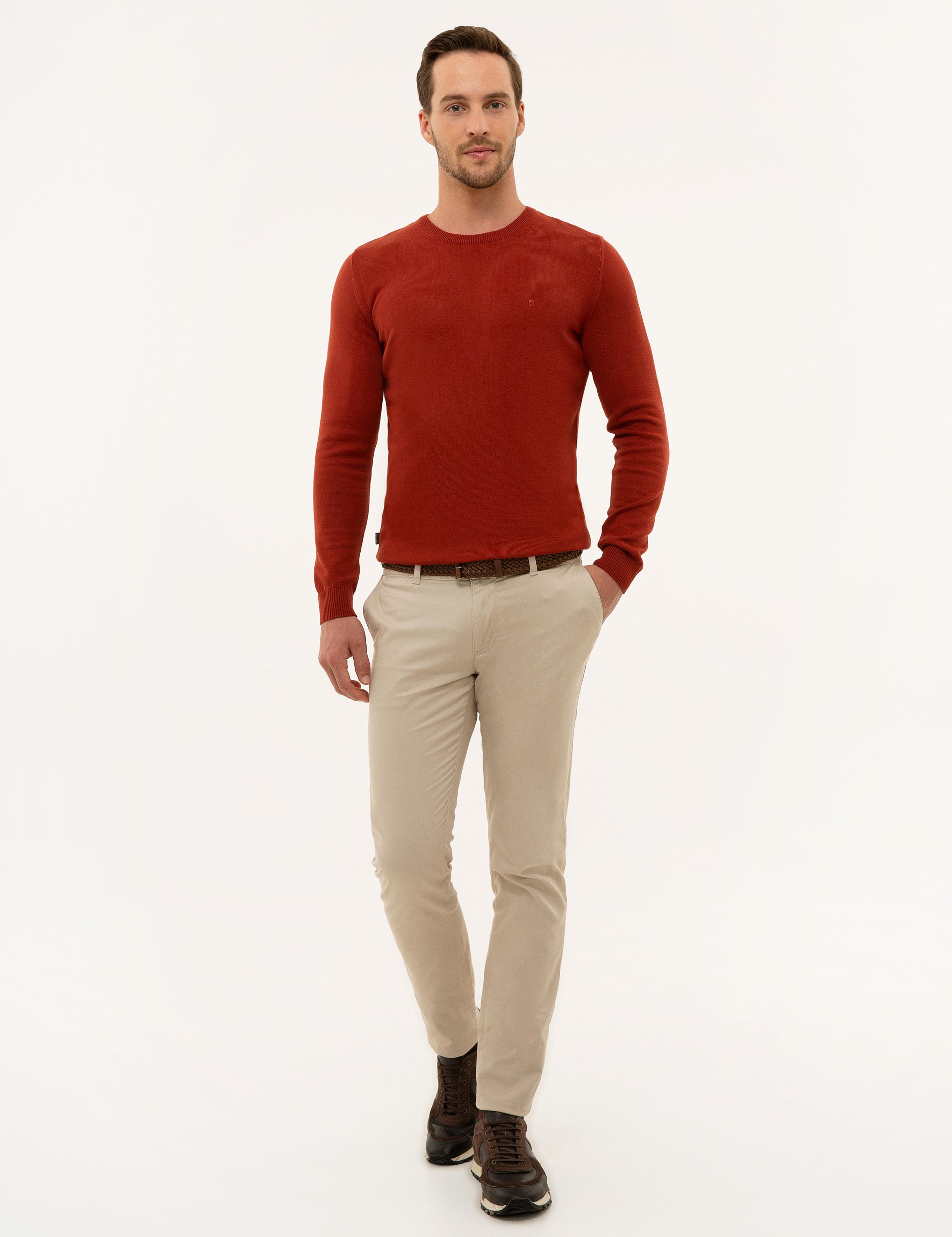 Kiremit Slim Fit Bisiklet Yaka Basic Triko Kazak