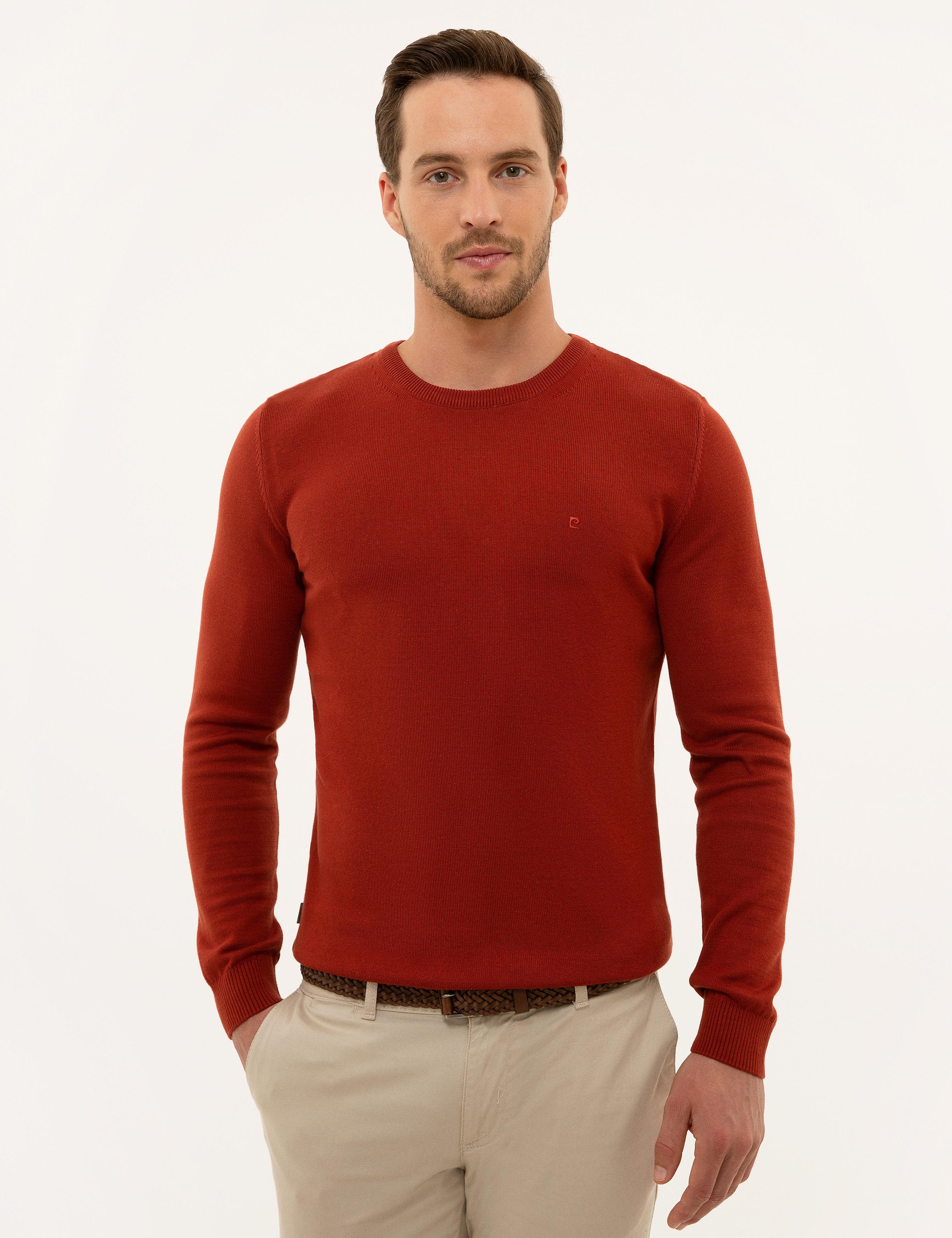 Kiremit Slim Fit Bisiklet Yaka Basic Triko Kazak