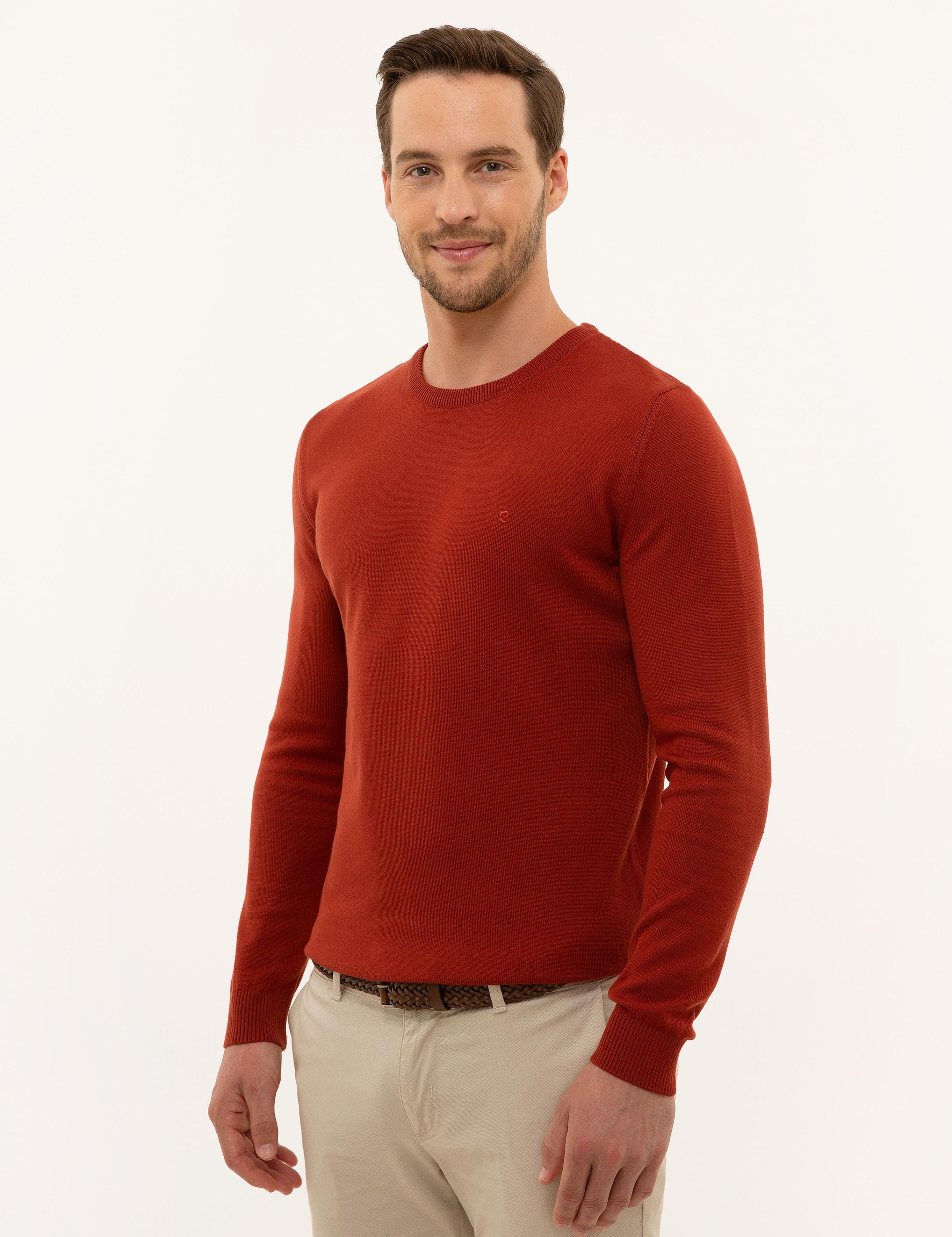 Kiremit Slim Fit Bisiklet Yaka Basic Triko Kazak