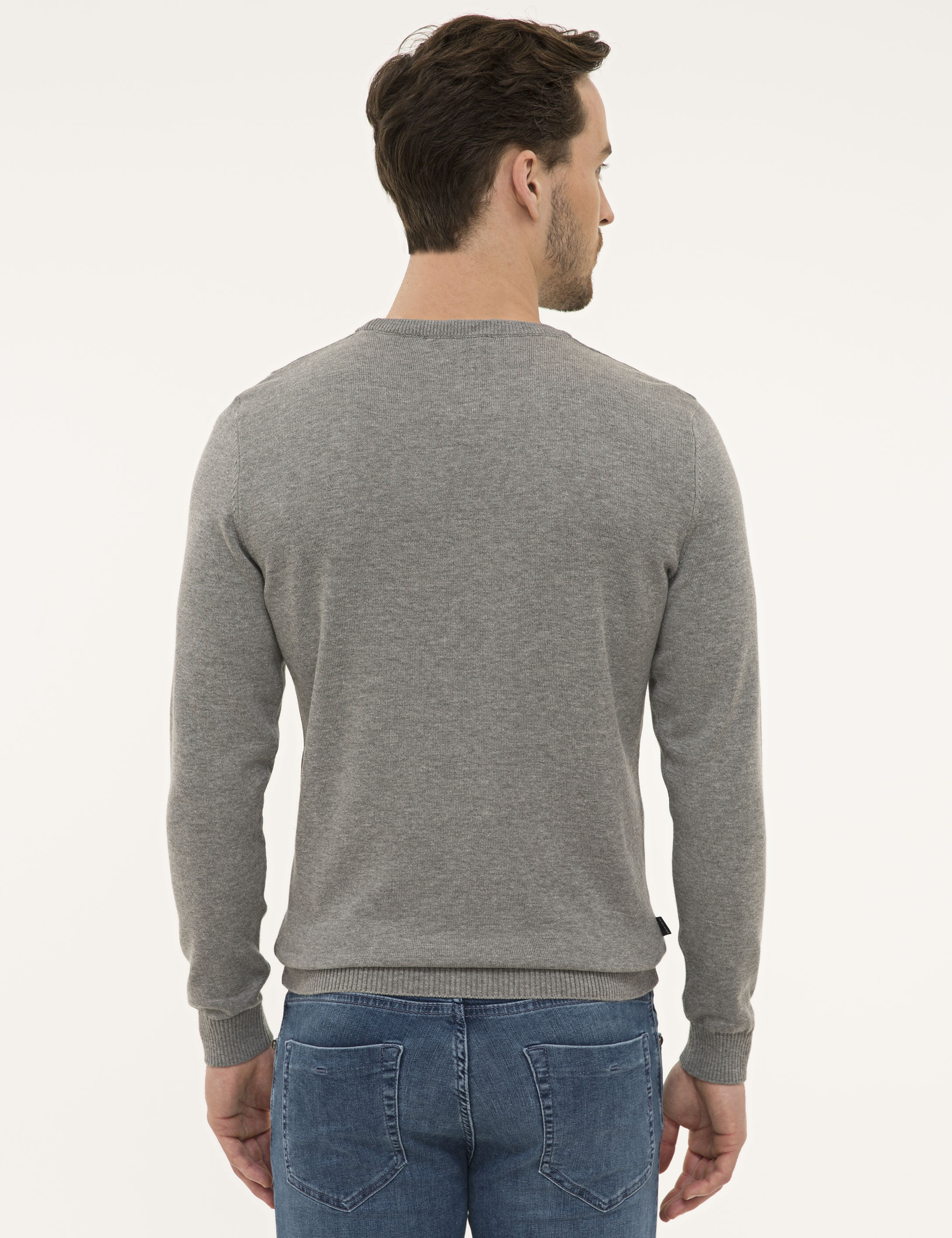 Gri Melanj Slim Fit Basic Kazak