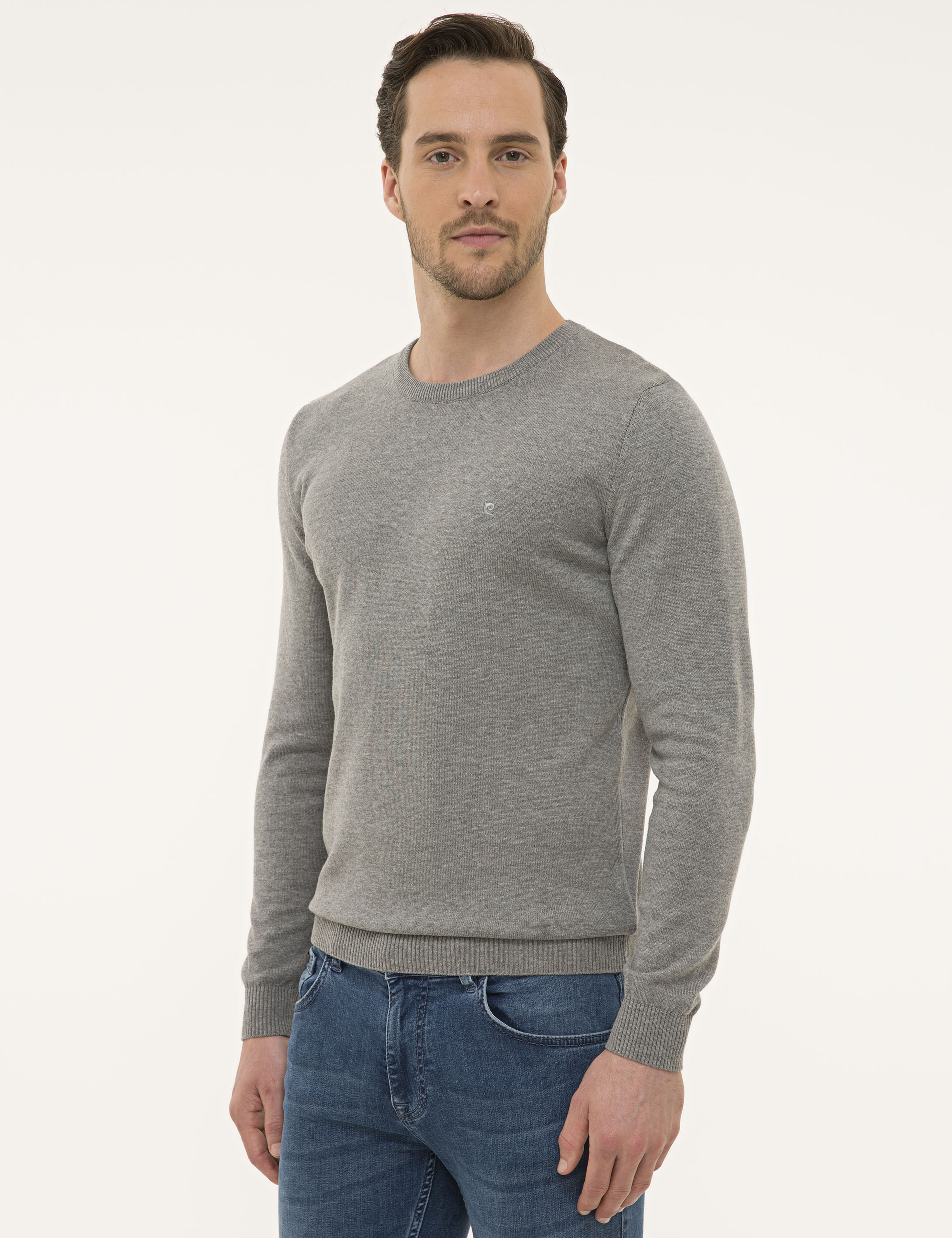 Gri Melanj Slim Fit Basic Kazak