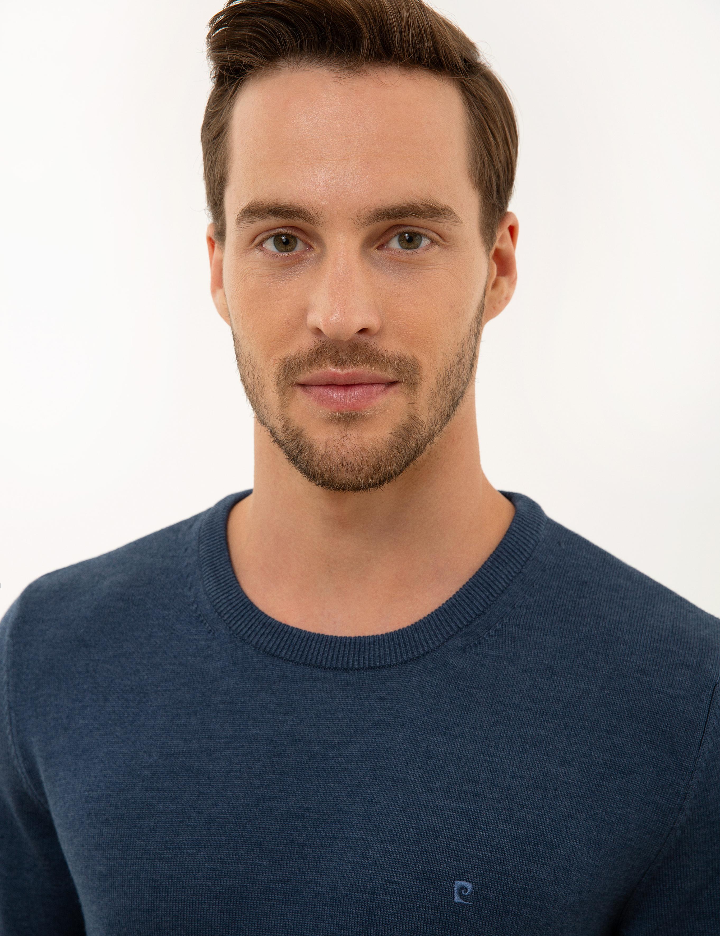 İndigo Melanj Slim Fit Basic Kazak