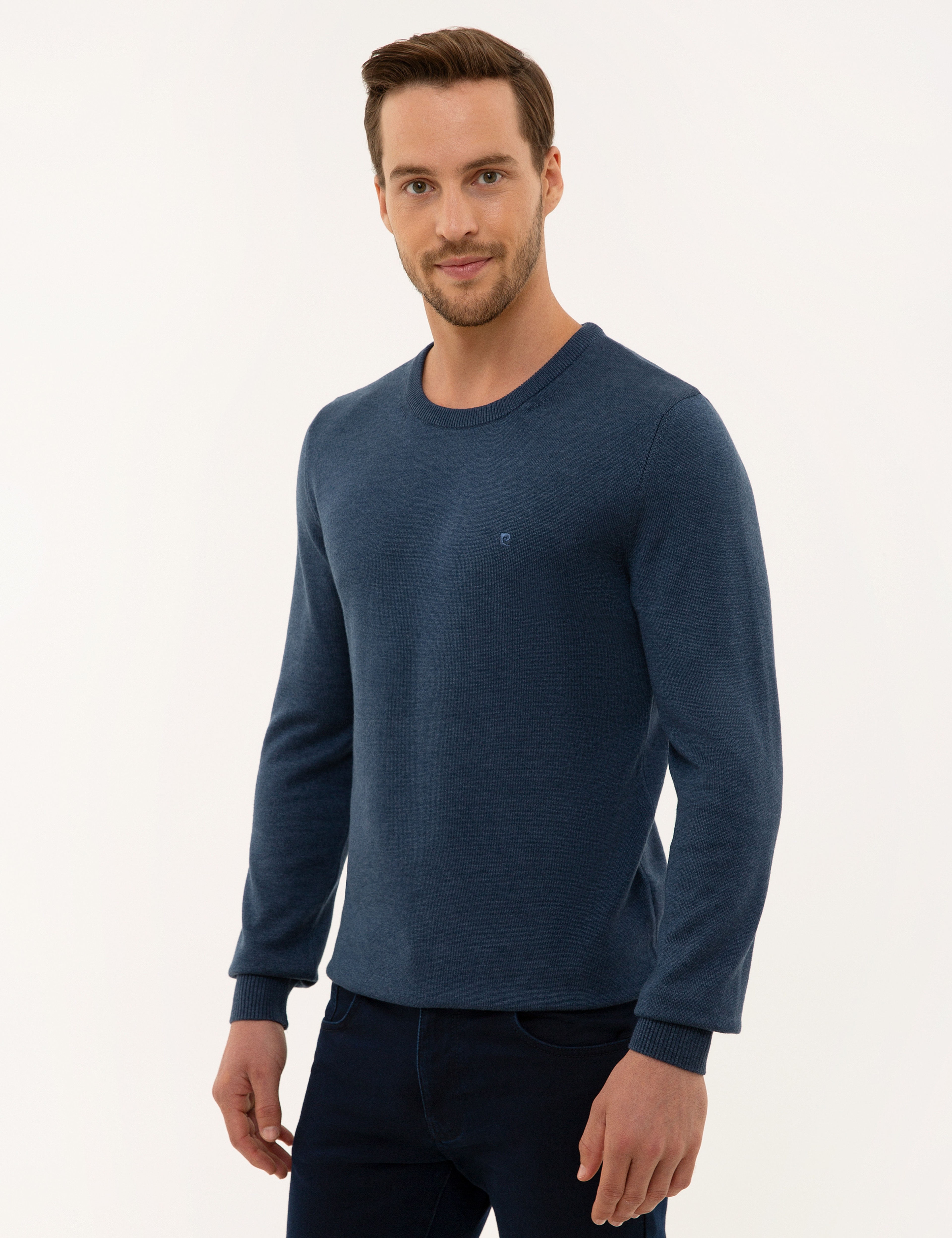 İndigo Melanj Slim Fit Basic Kazak - Image 3