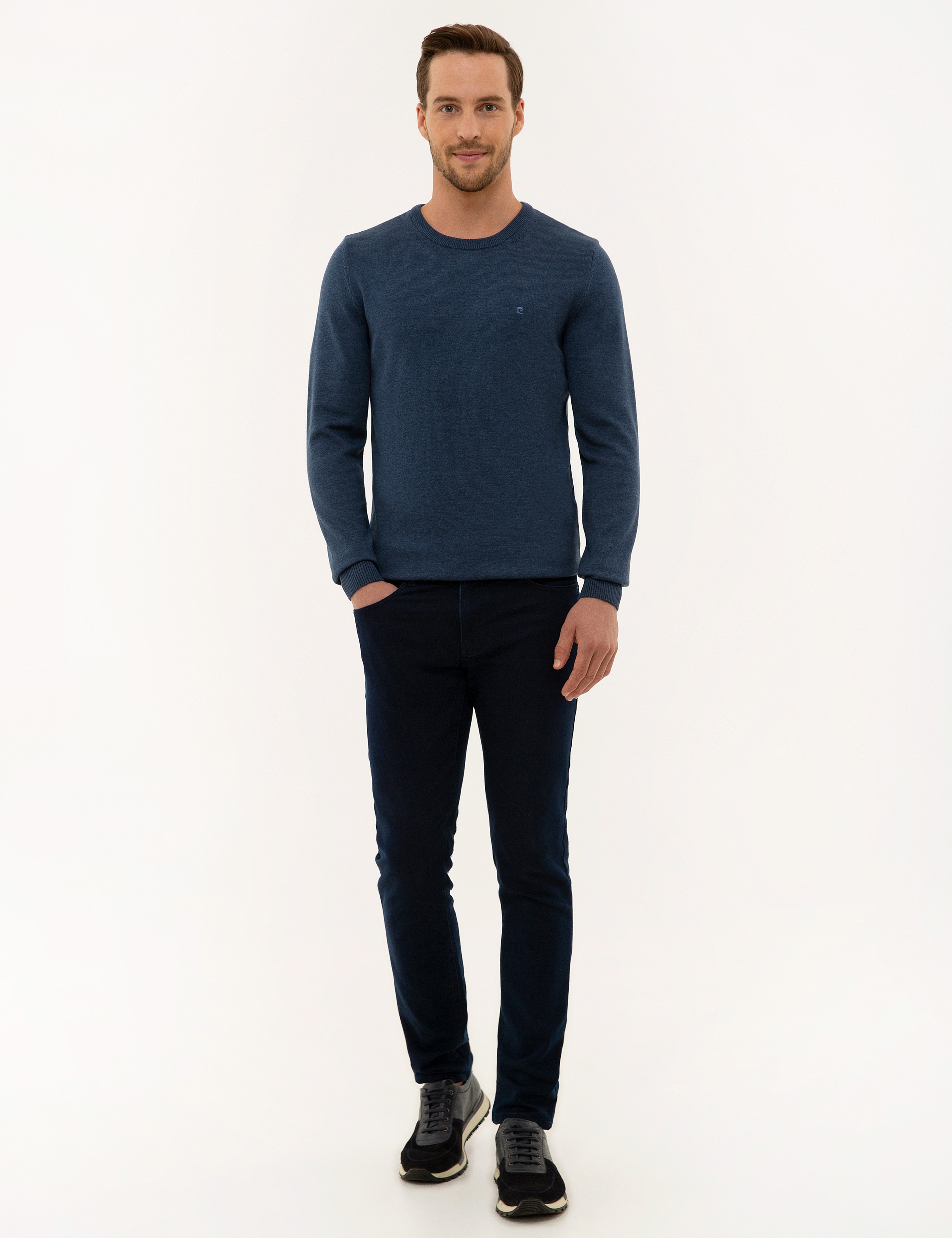 İndigo Melanj Slim Fit Basic Kazak - Image 5