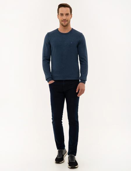 İndigo Melanj Slim Fit Basic Kazak - 50229215209