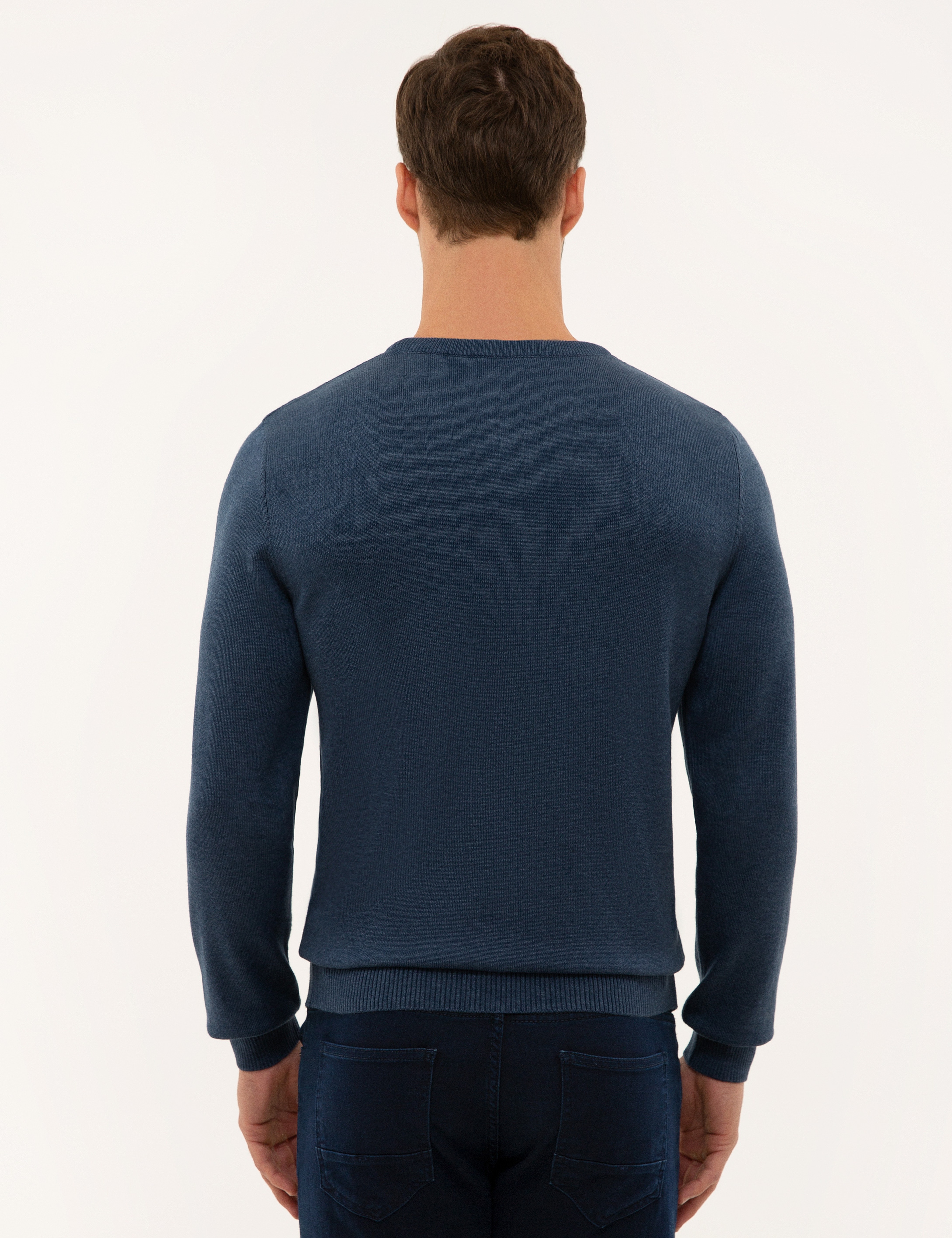İndigo Melanj Slim Fit Basic Kazak - Image 4
