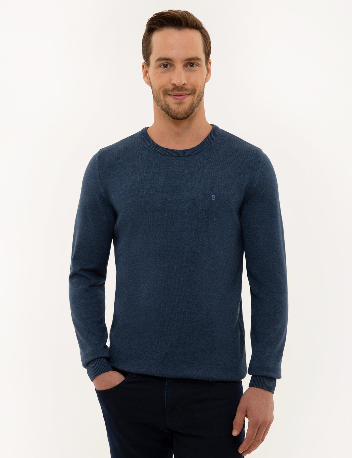 İndigo Melanj Slim Fit Basic Kazak