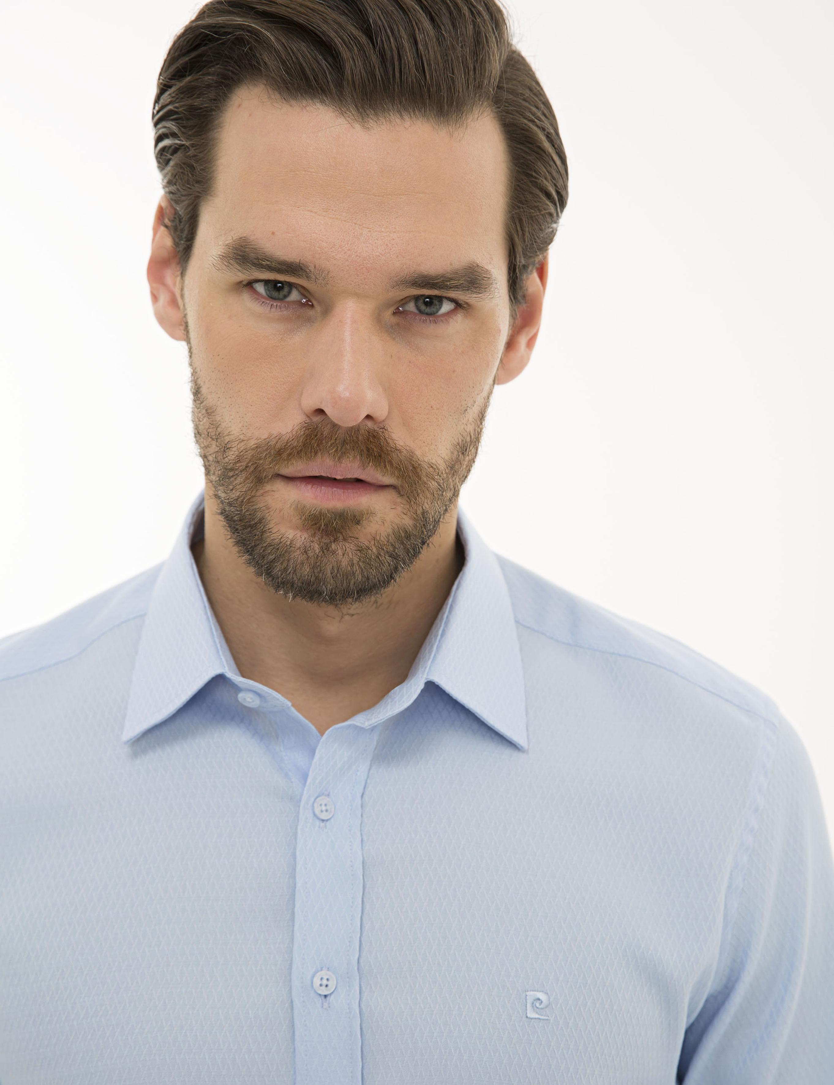 Açık Mavi Slim Fit Armürlü Gömlek