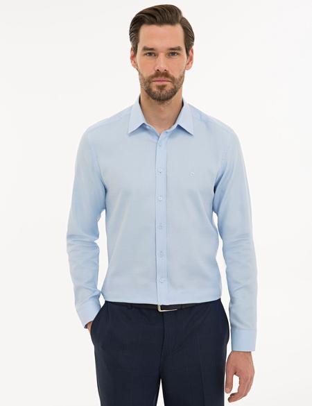 Açık Mavi Slim Fit Armürlü Gömlek - 50229531015