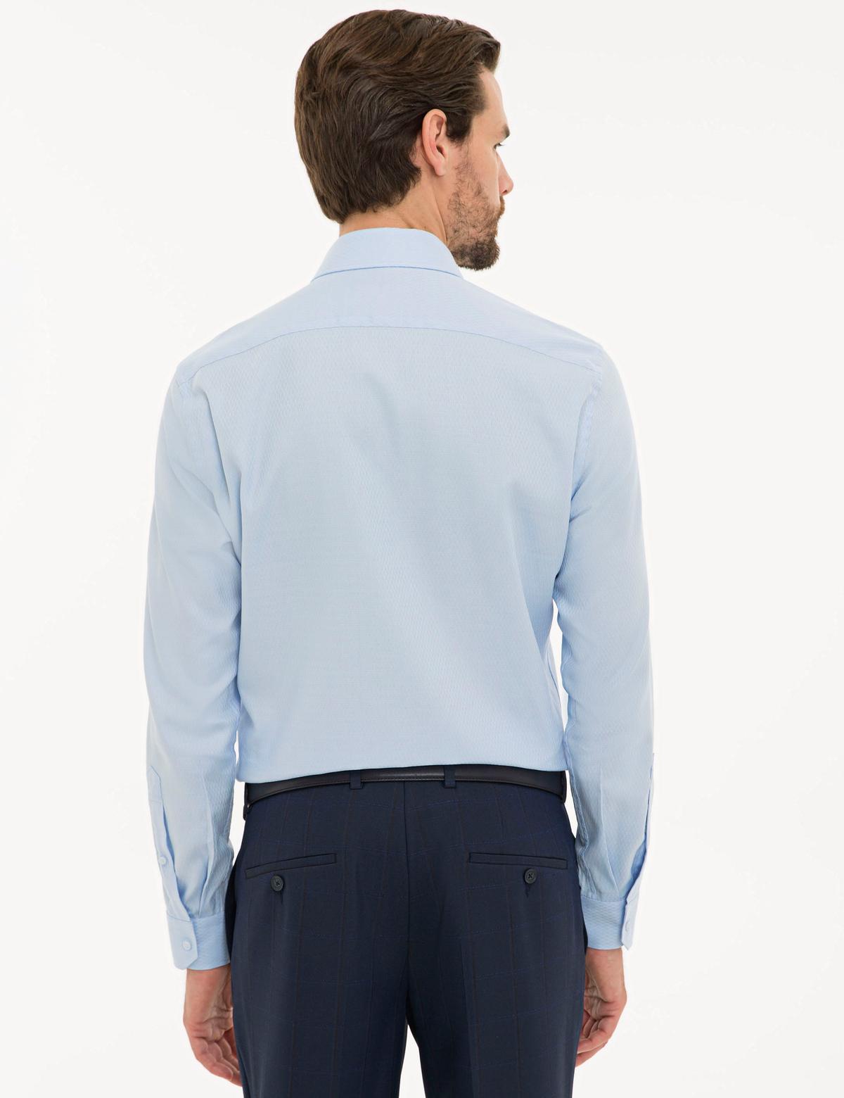 Açık Mavi Slim Fit Armürlü Gömlek - 50229531015