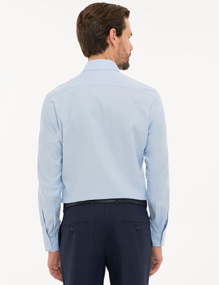Açık Mavi Slim Fit Armürlü Gömlek - 50229531015