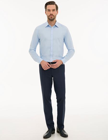 Açık Mavi Slim Fit Armürlü Gömlek - 50229531015