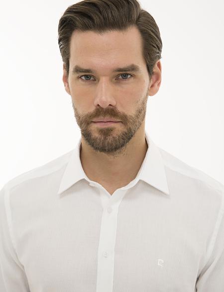 Beyaz Slim Fit Armürlü Gömlek - 50229531006