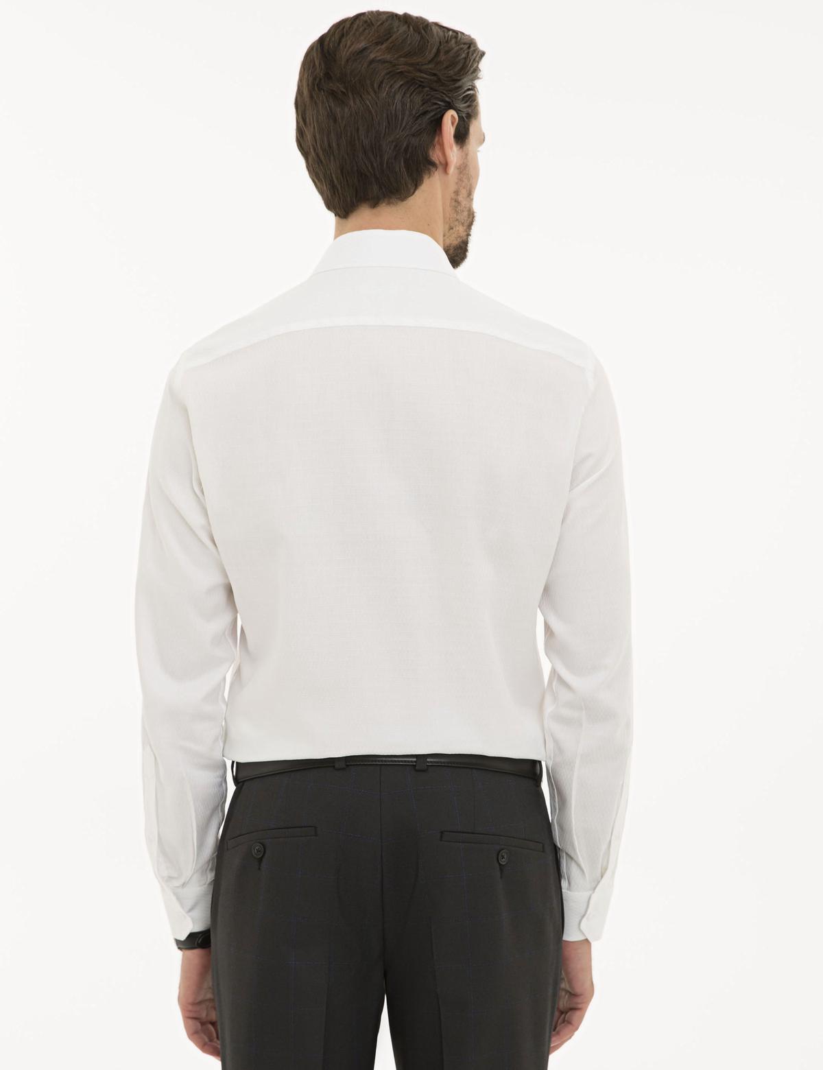 Beyaz Slim Fit Armürlü Gömlek - 50229531006