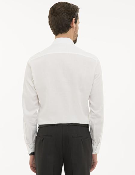 Beyaz Slim Fit Armürlü Gömlek - 50229531006