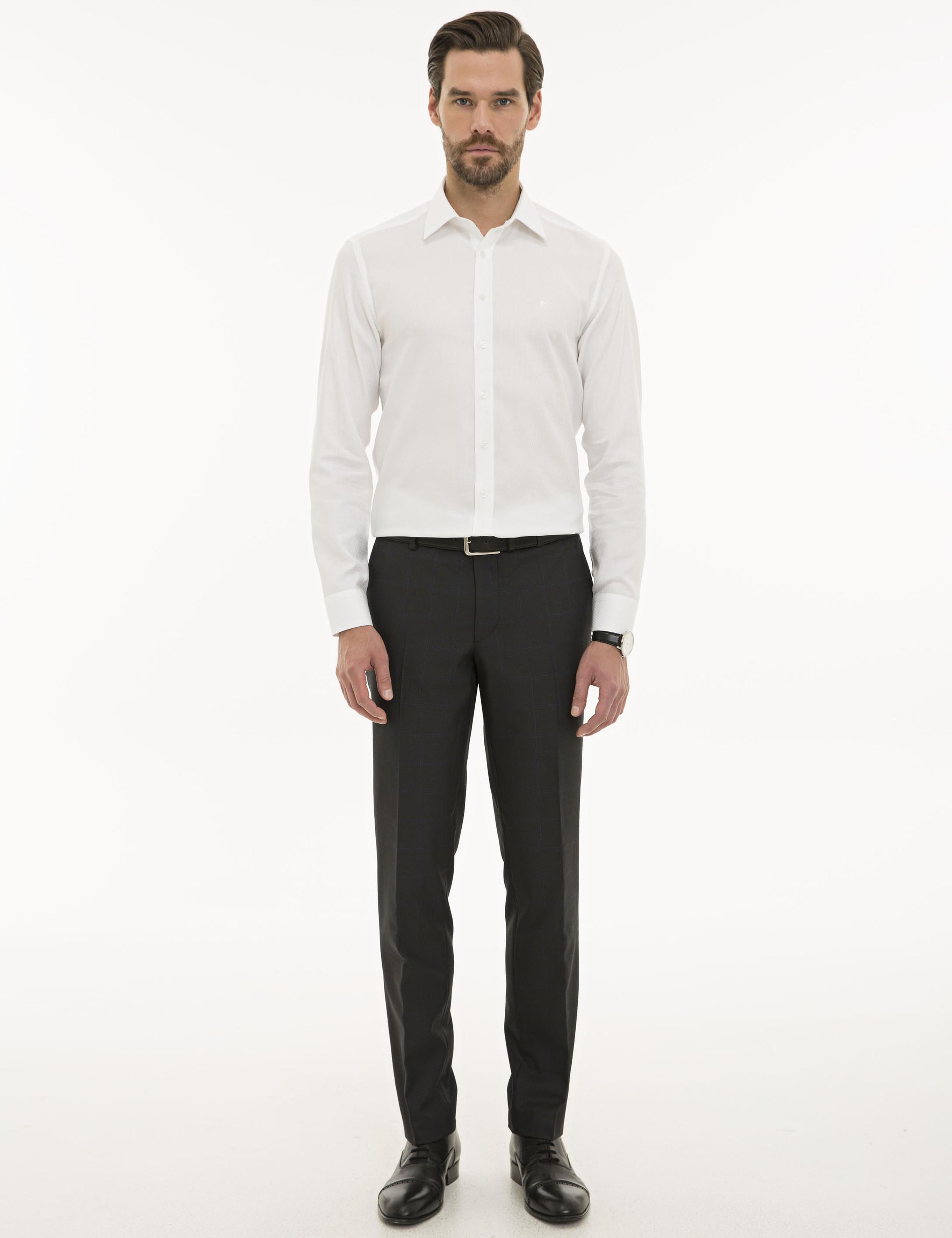 Beyaz Slim Fit Armürlü Gömlek