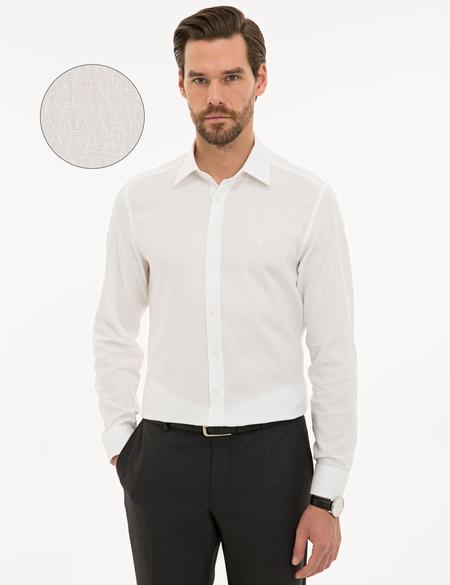 Beyaz Slim Fit Armürlü Gömlek - 50229531006