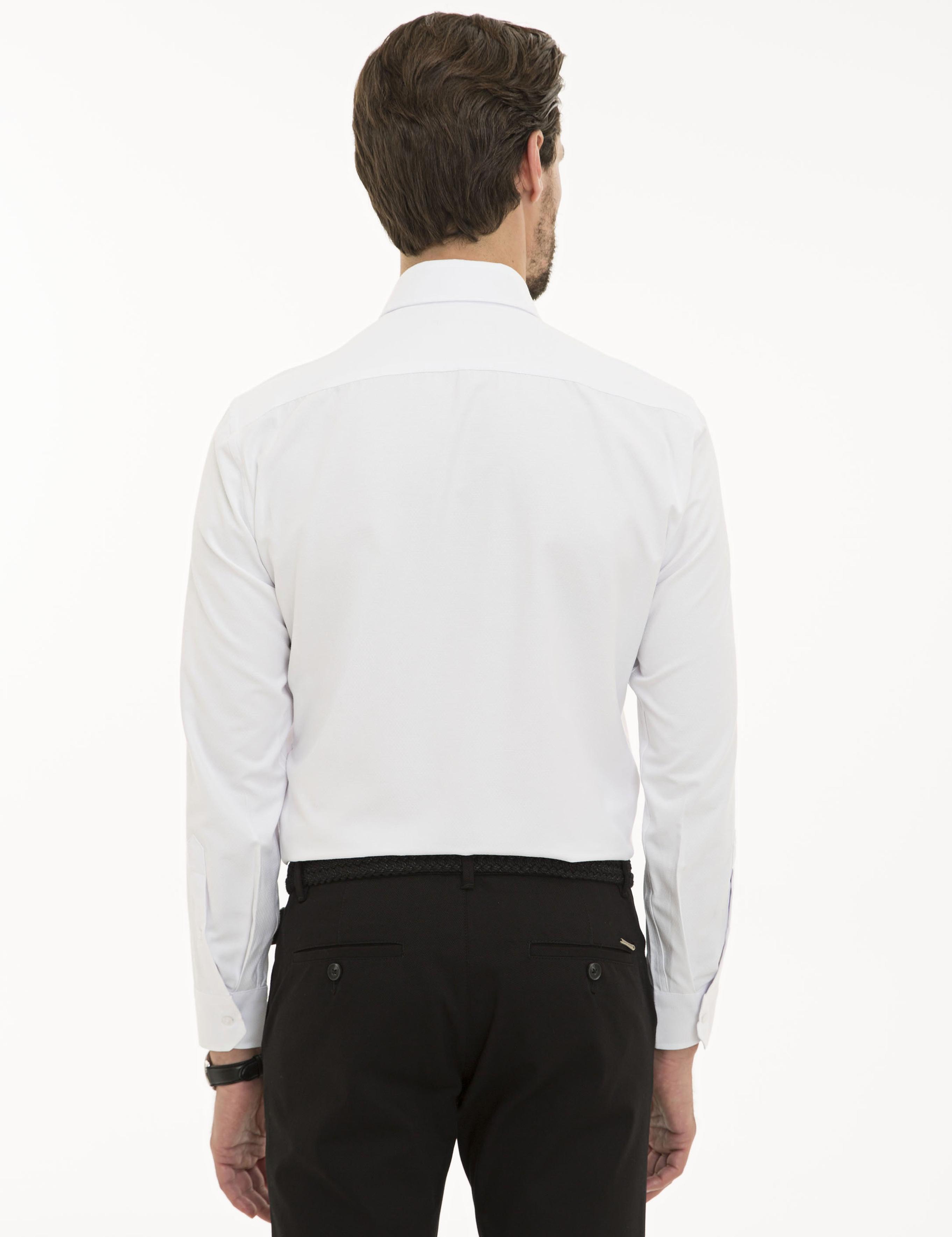 Beyaz Slim Fit Armürlü Gömlek