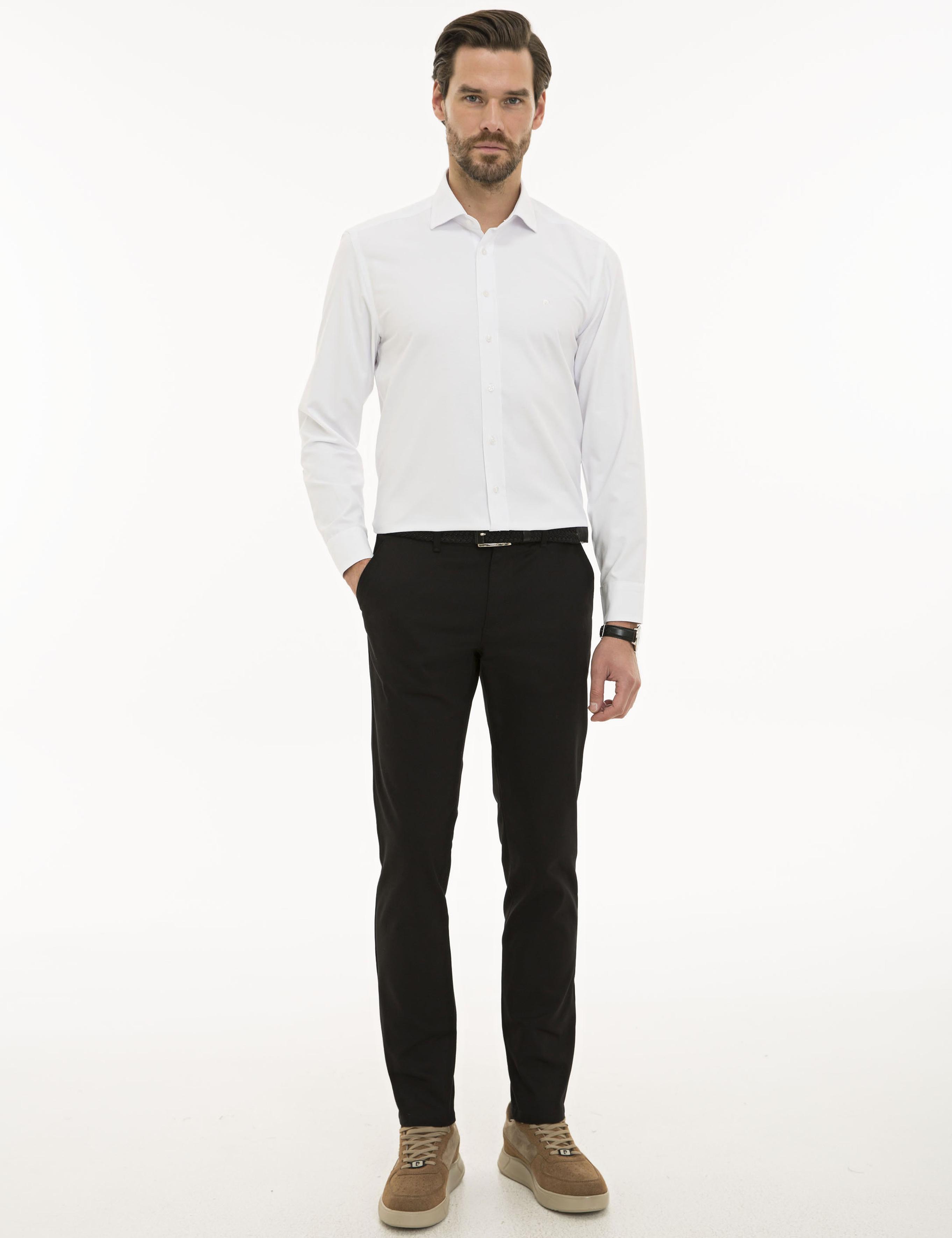 Beyaz Slim Fit Armürlü Gömlek