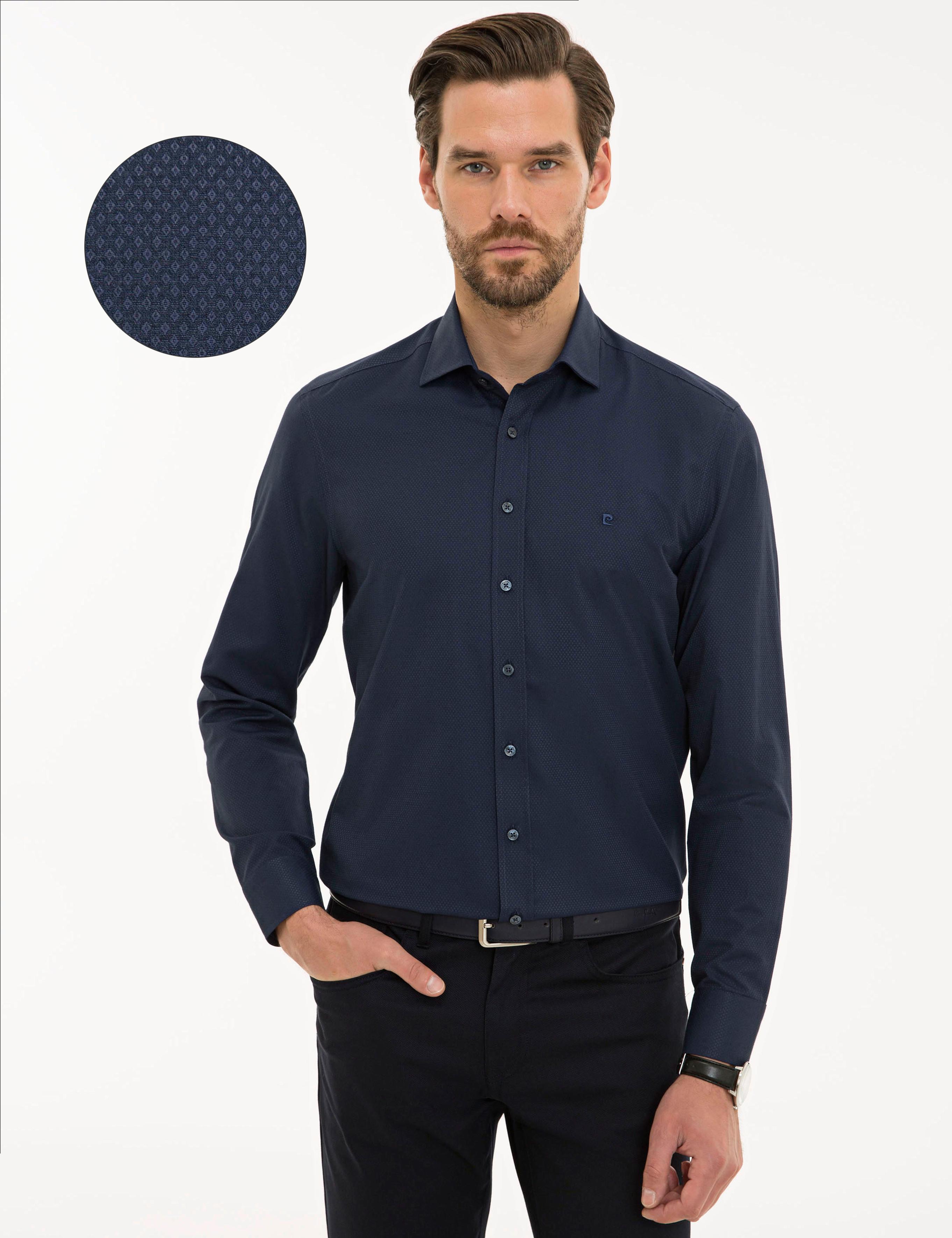 Lacivert Slim Fit Uzun Kollu Gömlek