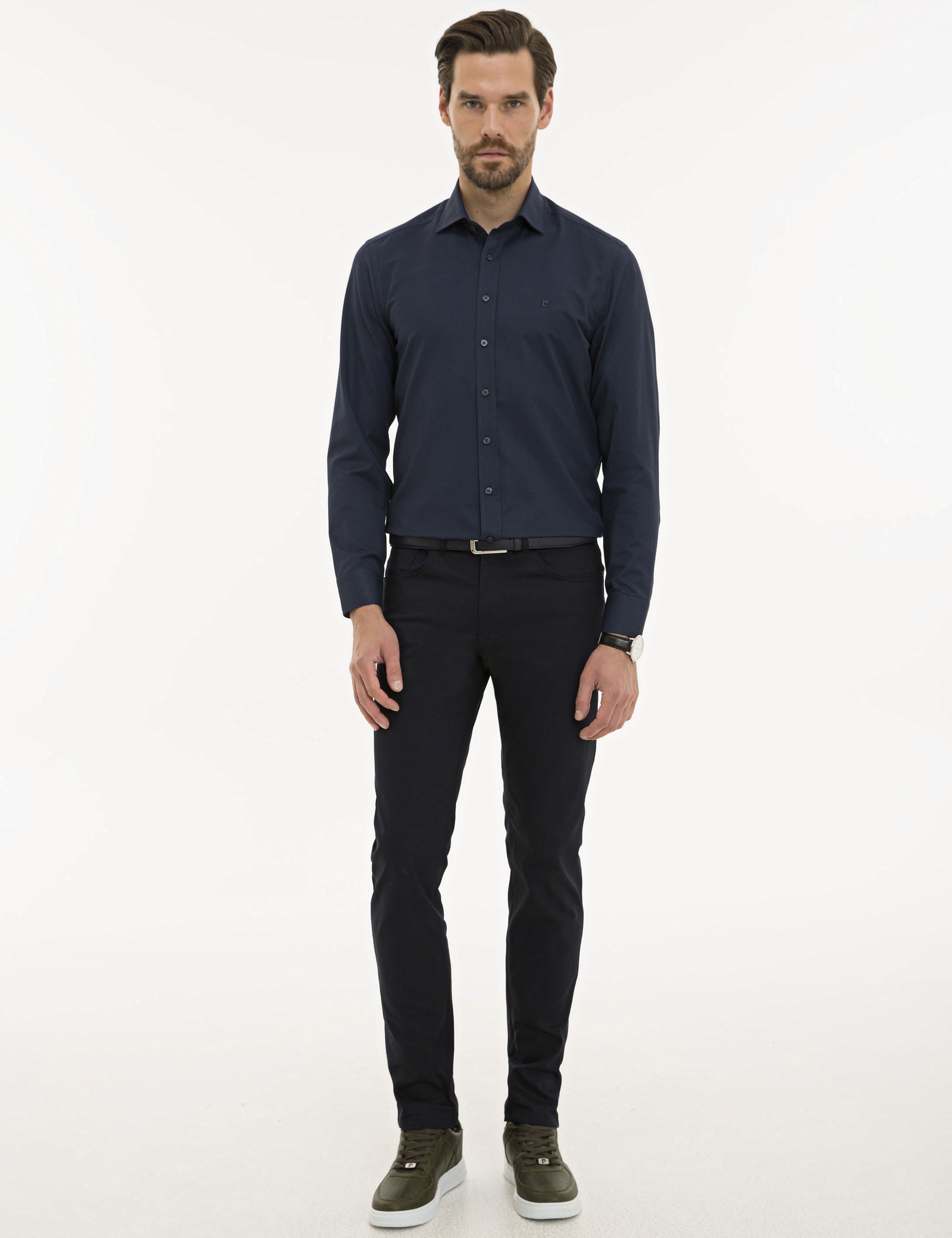 Lacivert Slim Fit Uzun Kollu Gömlek - Image 4