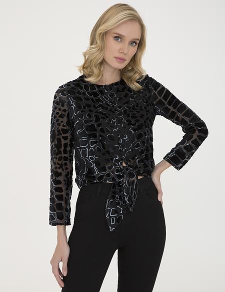 Siyah Crop Top Bluz - 50237950012