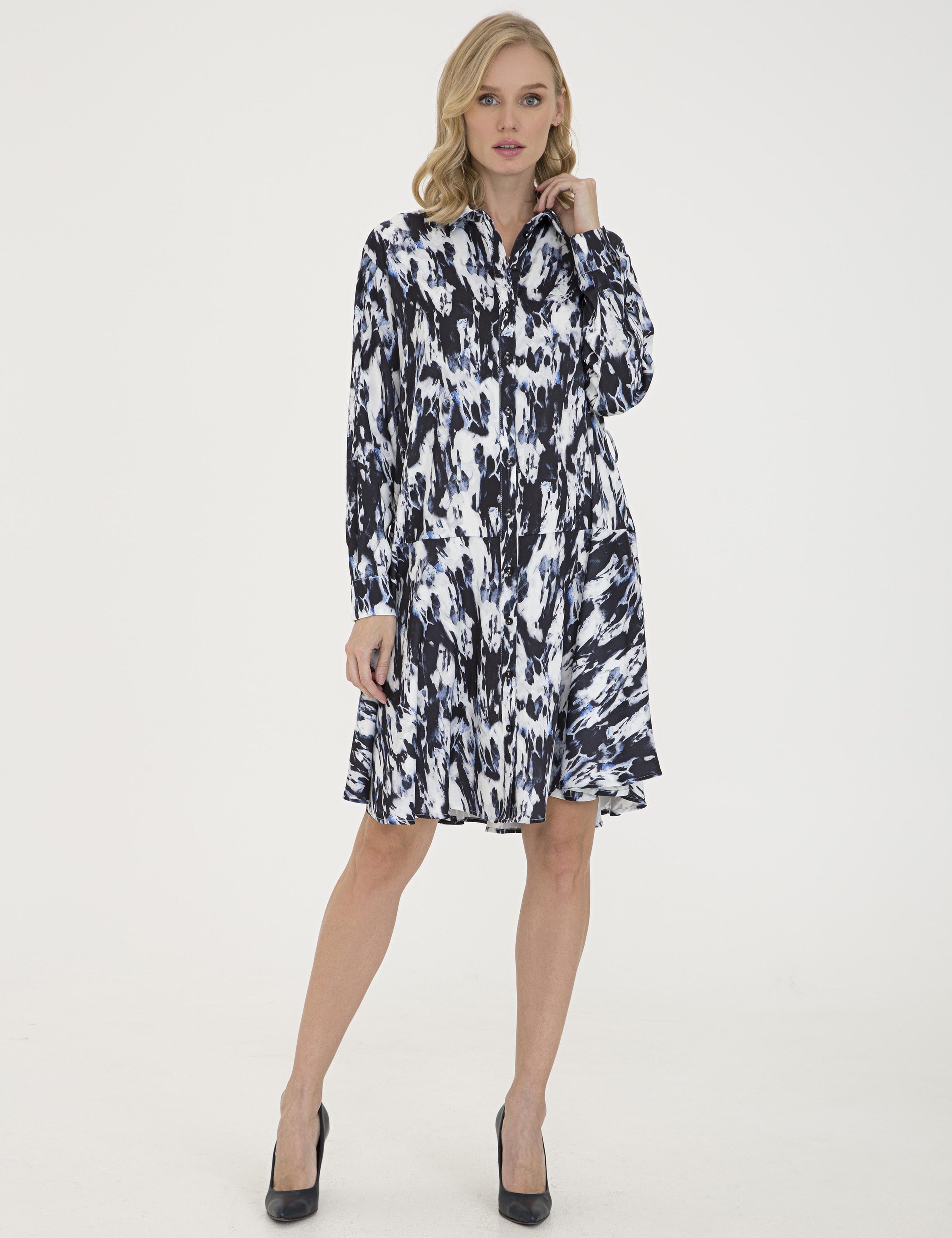 Siyah Comfort Fit Desenli Elbise - Image 2