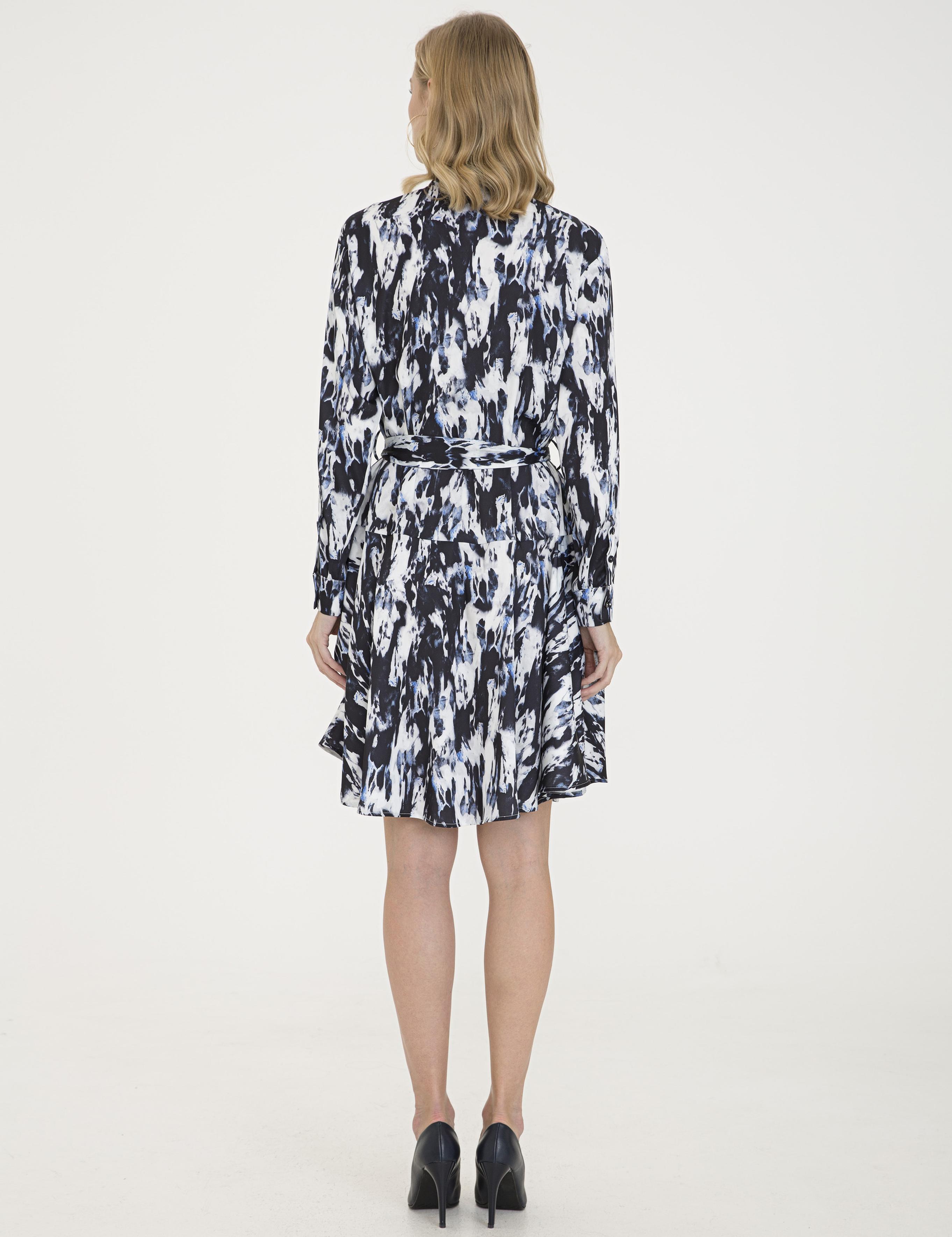 Siyah Comfort Fit Desenli Elbise