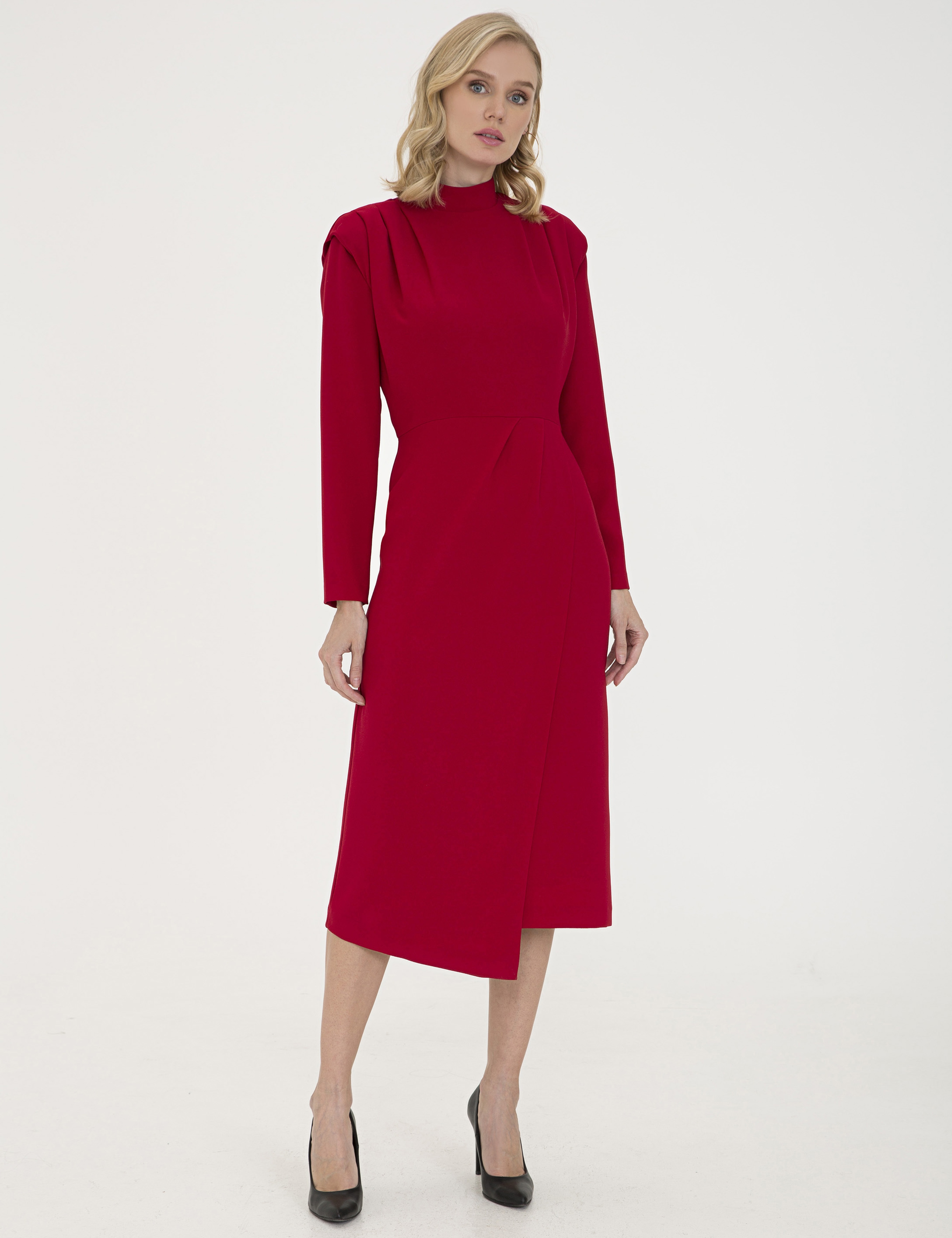 Bordo Comfort Fit Dokuma Elbise - Image 1