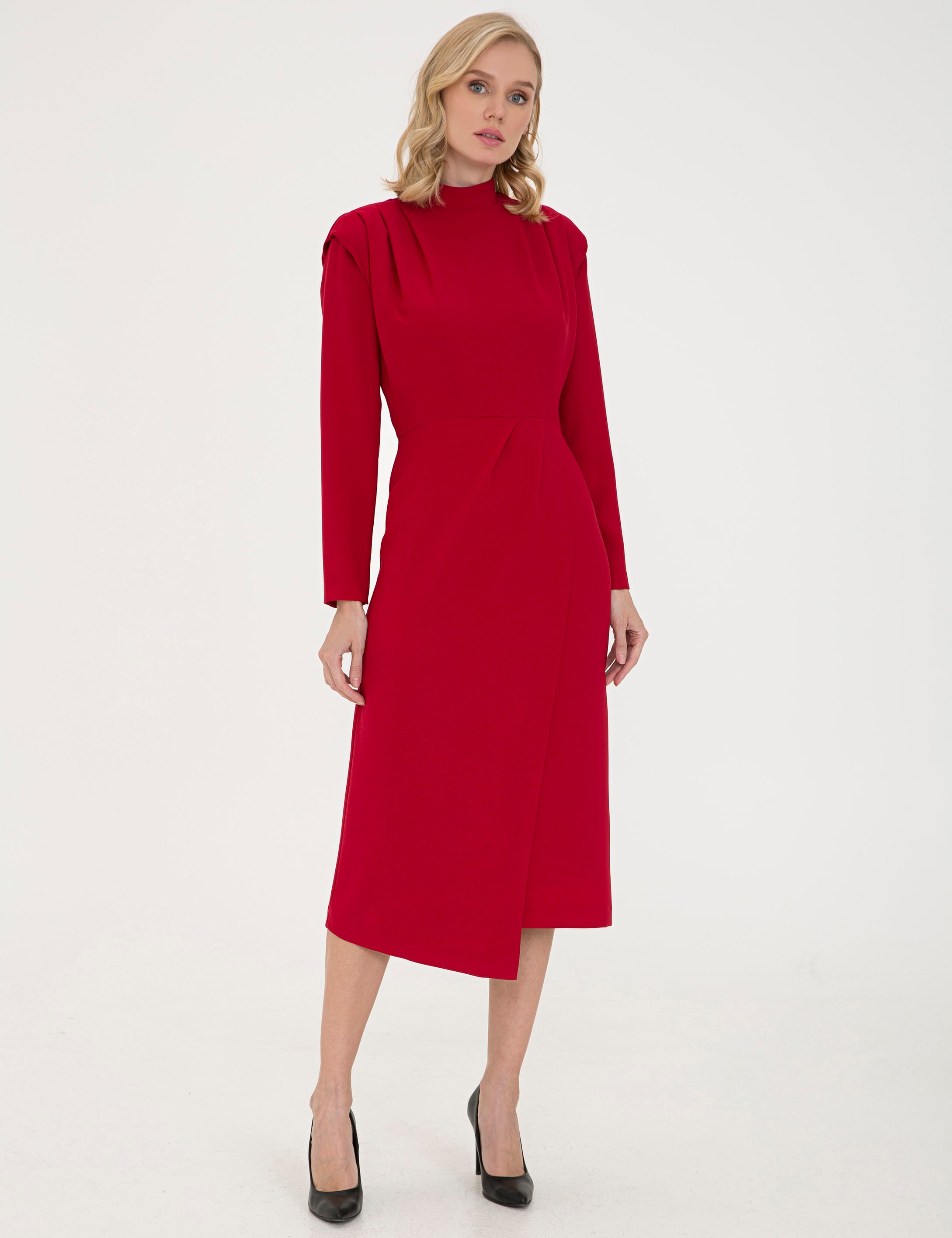 Bordo Comfort Fit Dokuma Elbise