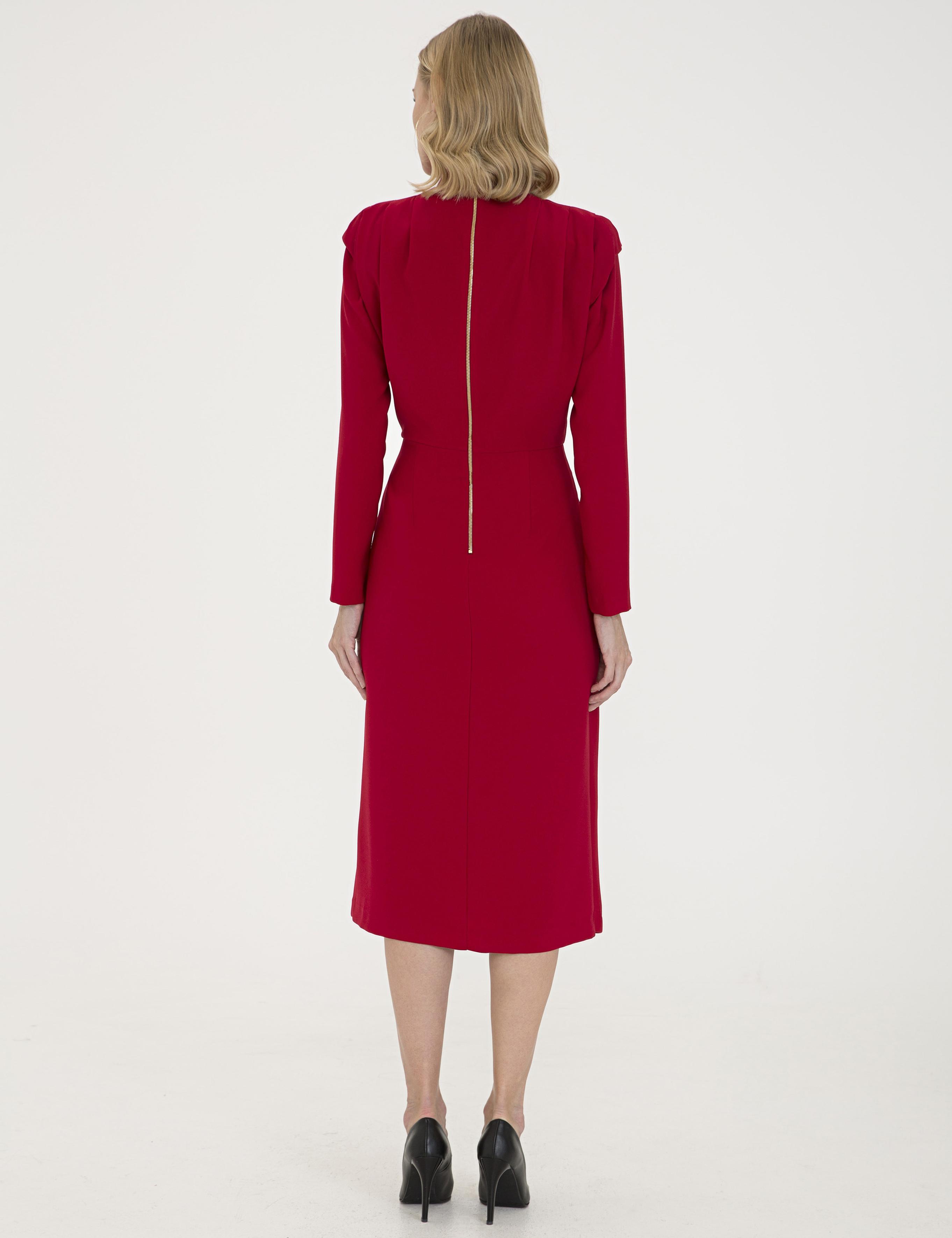 Bordo Comfort Fit Dokuma Elbise