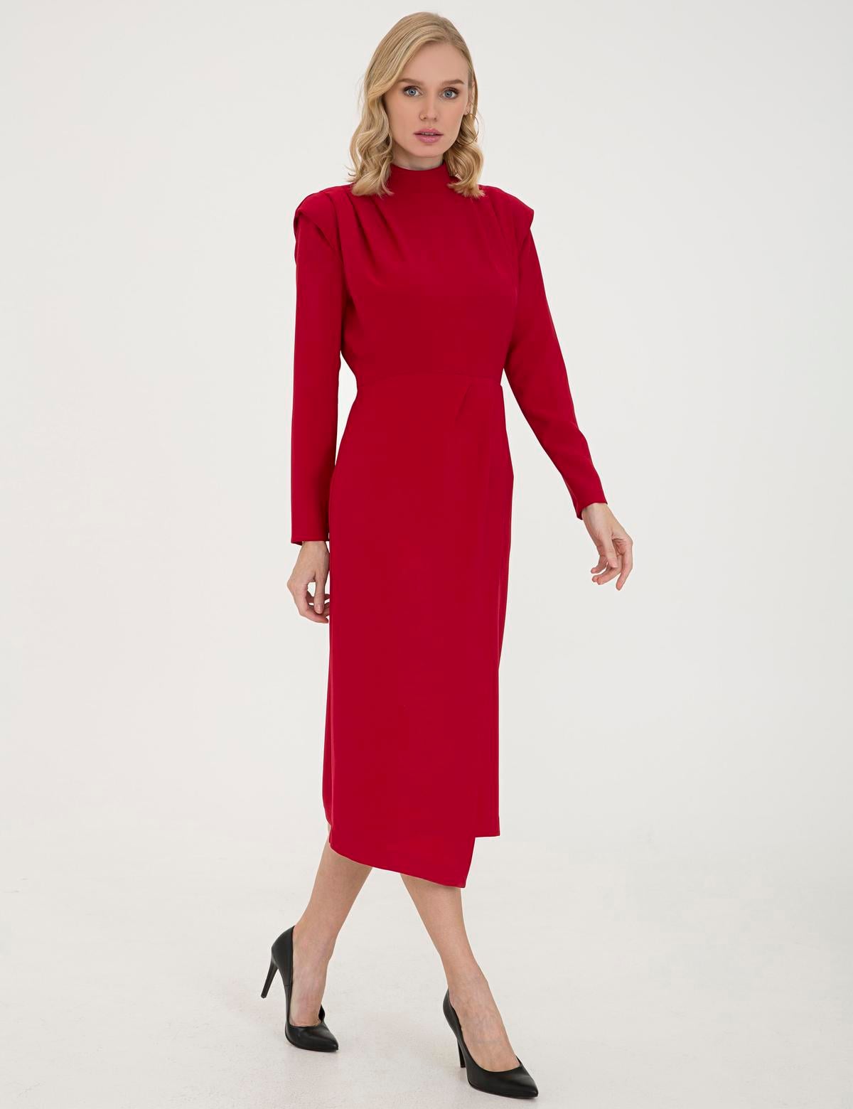 Bordo Comfort Fit Dokuma Elbise - 50237966012