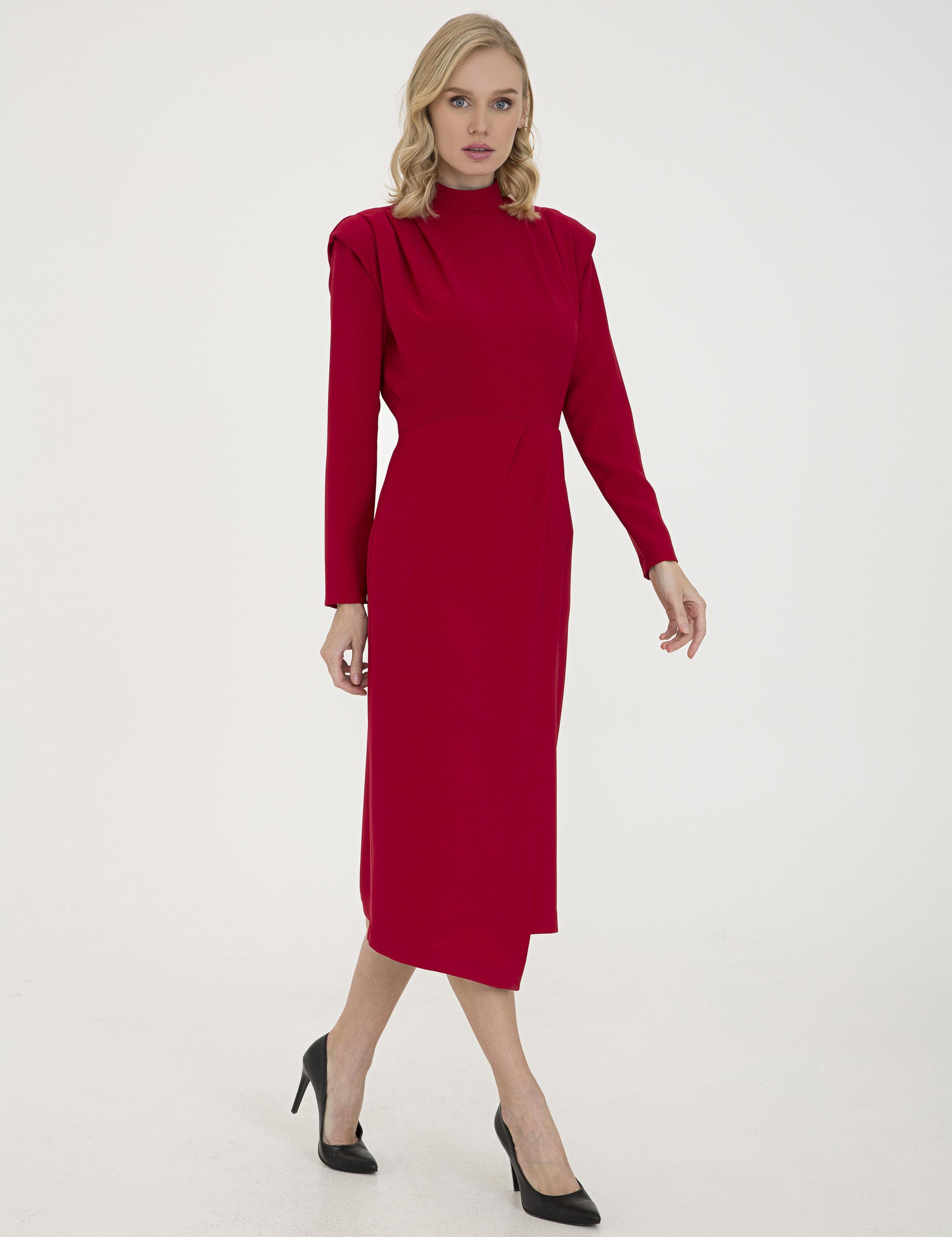 Bordo Comfort Fit Dokuma Elbise