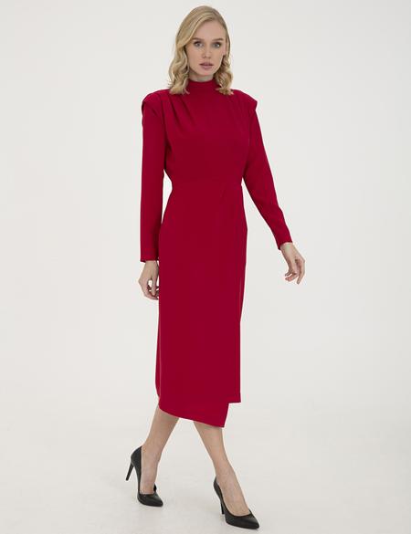 Bordo Comfort Fit Dokuma Elbise - 50237966012
