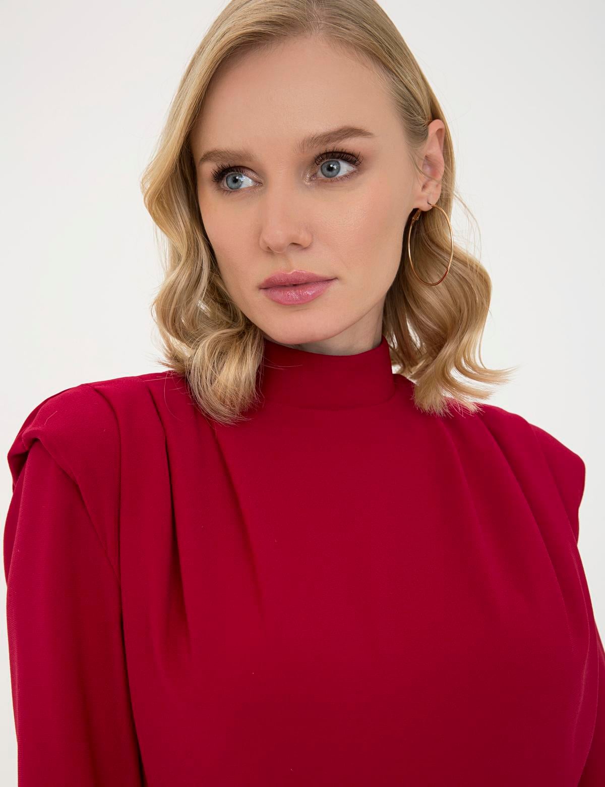 Bordo Comfort Fit Dokuma Elbise - 50237966012