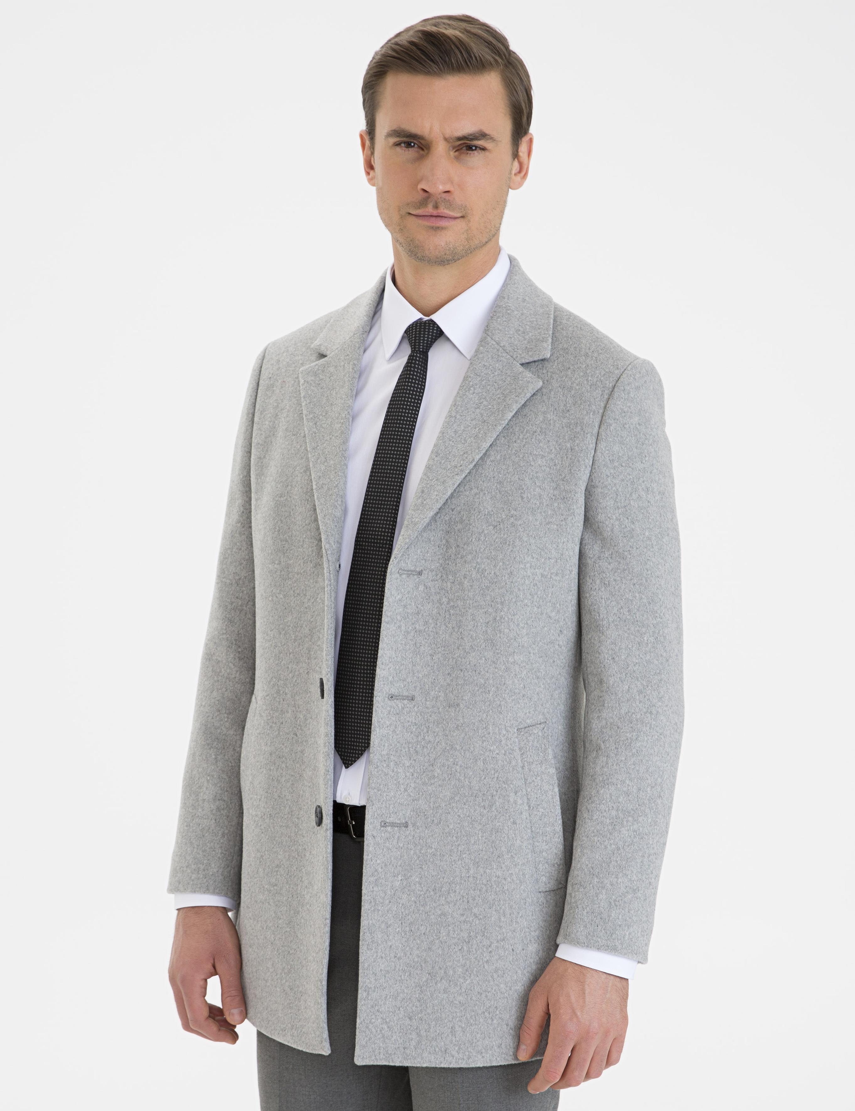 Açık Gri Ex. Slim Fit Kaşe Kaban