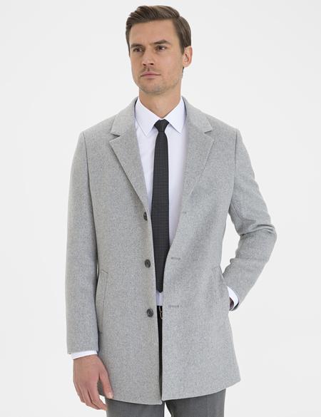 Açık Gri Ex. Slim Fit Kaşe Kaban - 50230243005