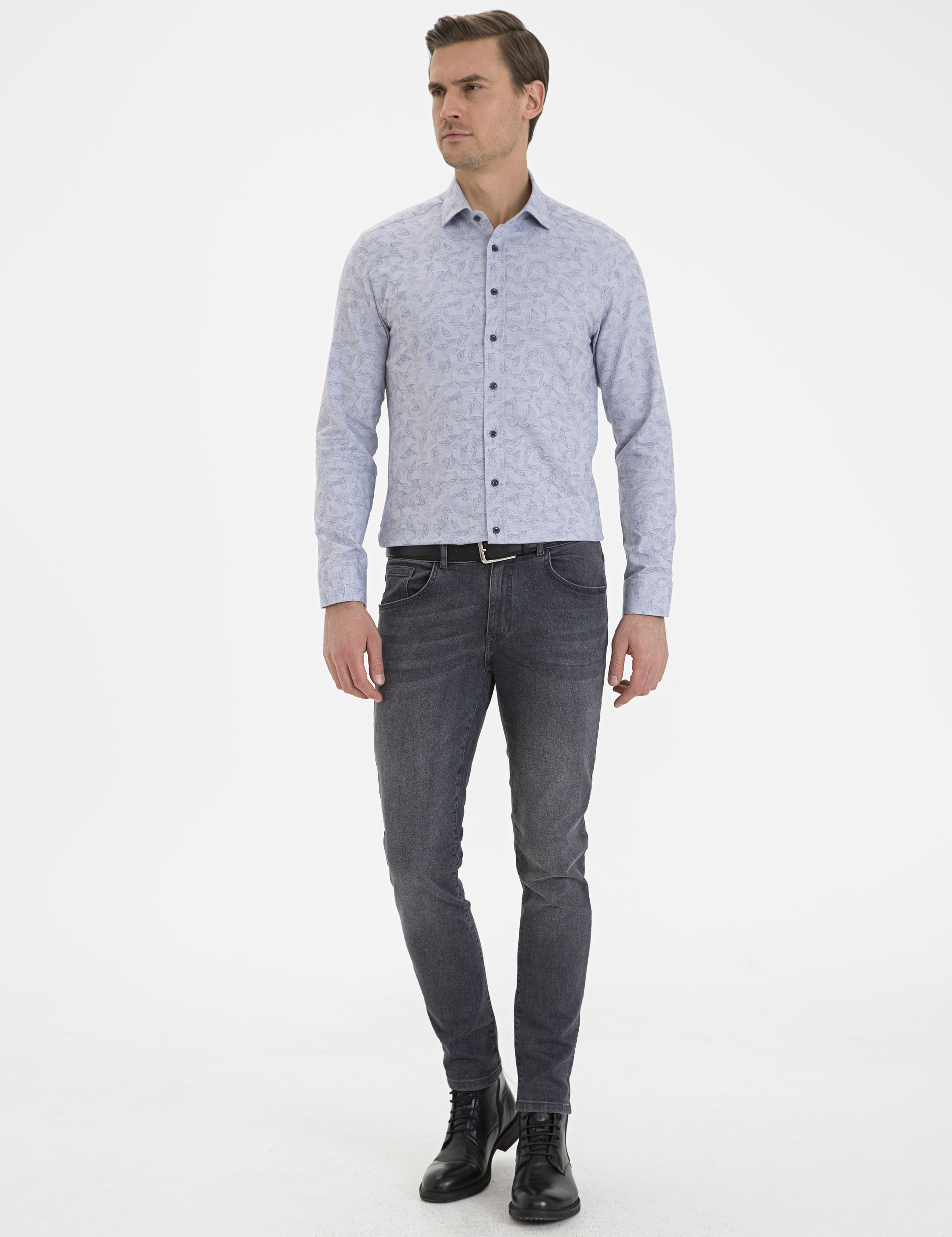 Lacivert Slim Fit Uzun Kollu Gömlek - Image 4