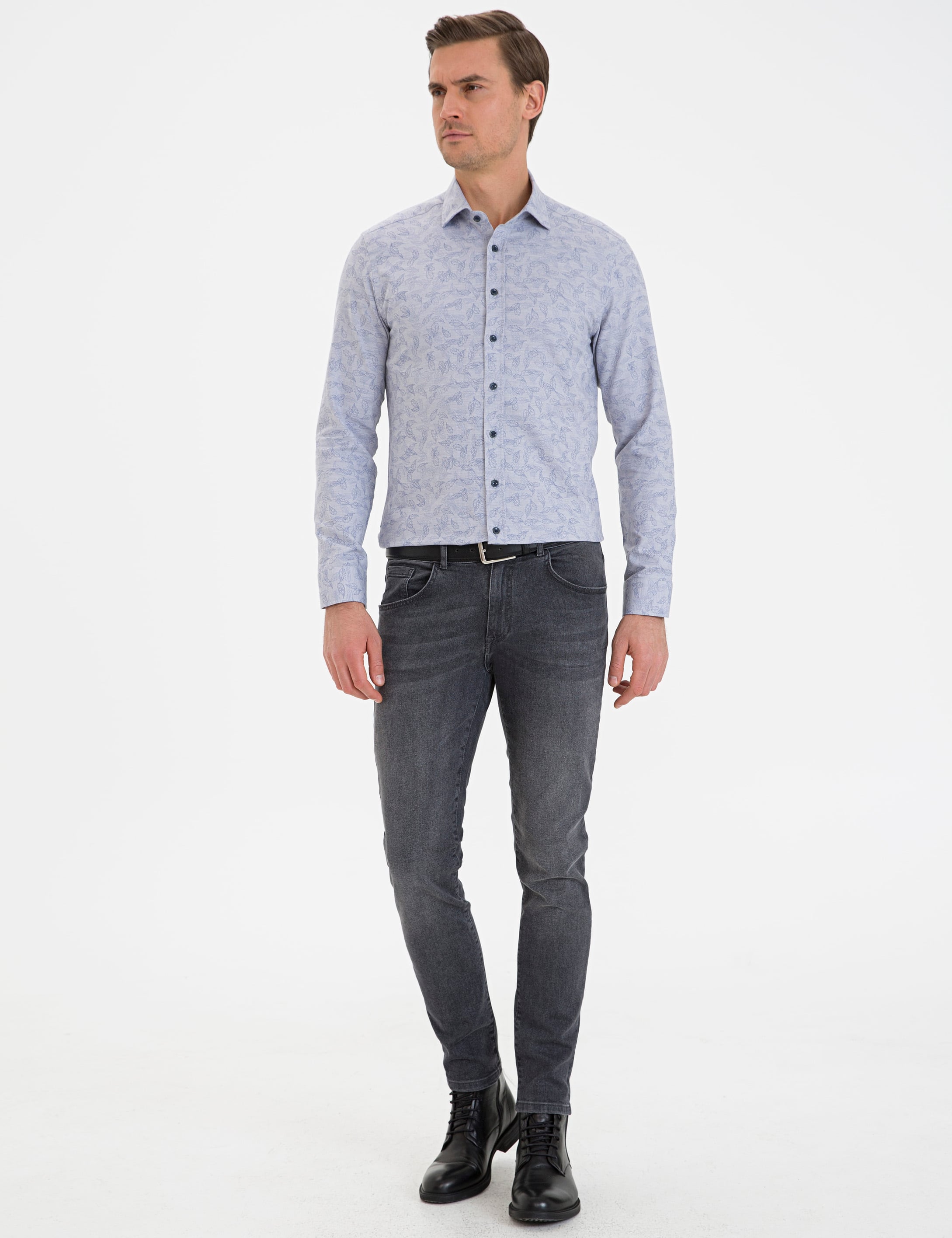 Lacivert Slim Fit Uzun Kollu Gömlek